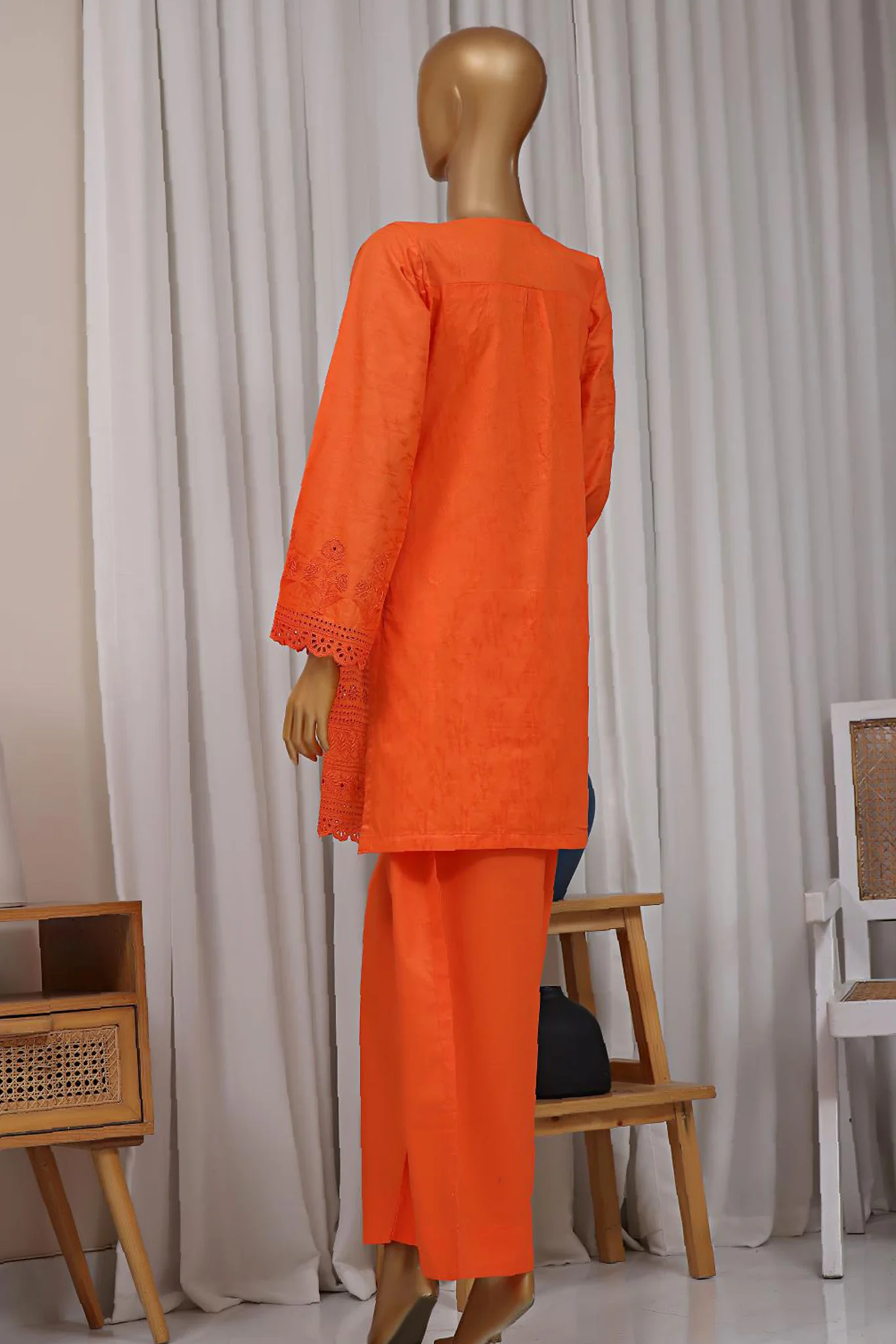 Estelle by Sada Bahar Stitched Co Ords Emb Jacquard Suit-CK-Orange - Image 3