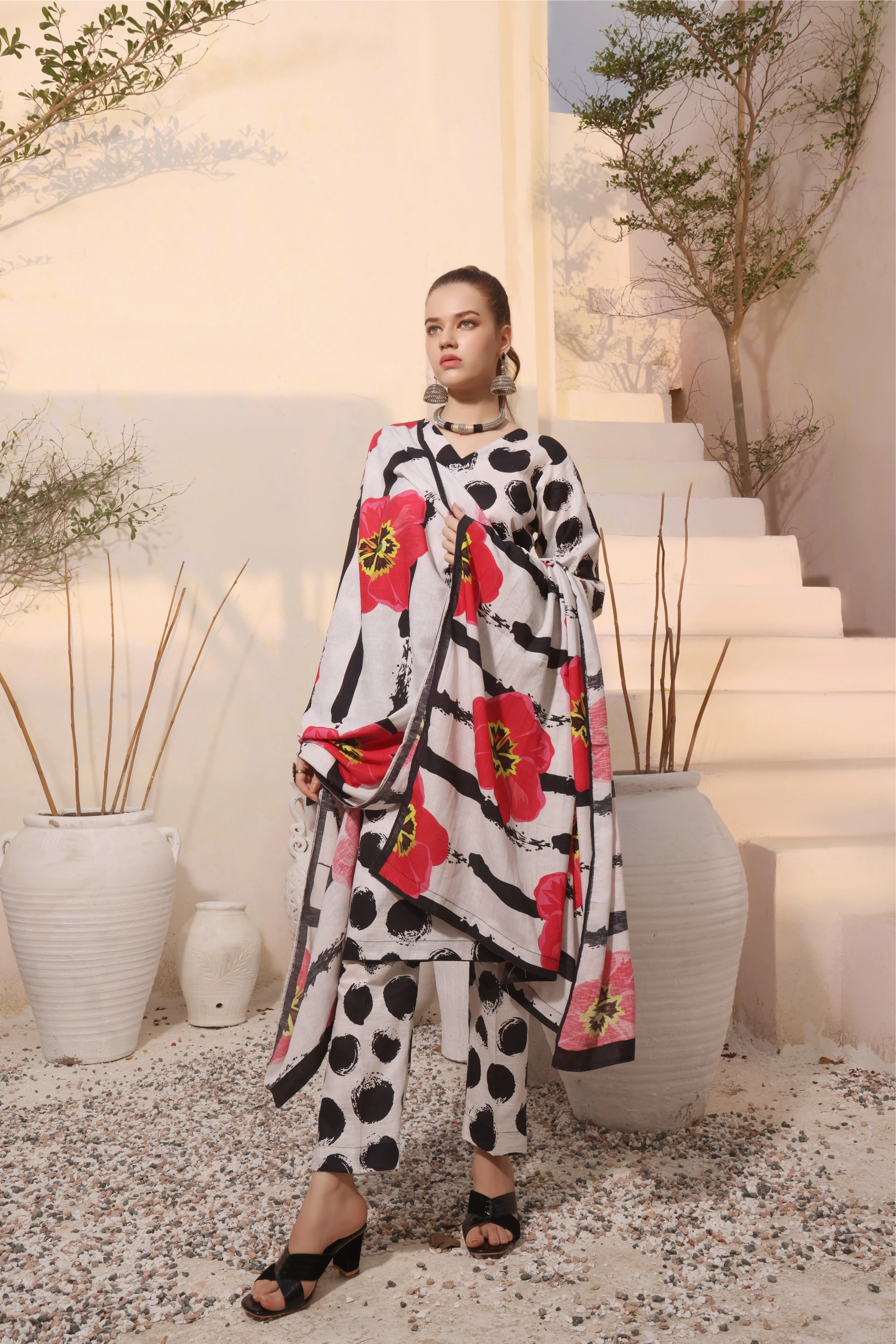 Feathers Unstitched 3 Piece Winter Collection-ETERNAL BLOSSOM-FT296 - Image 2