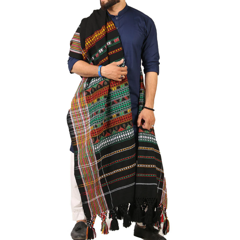 Kamaal Khan Exquisite Multani Multicolor Tharri Wadera Shawl for Men | Jumbo Size - Image 2