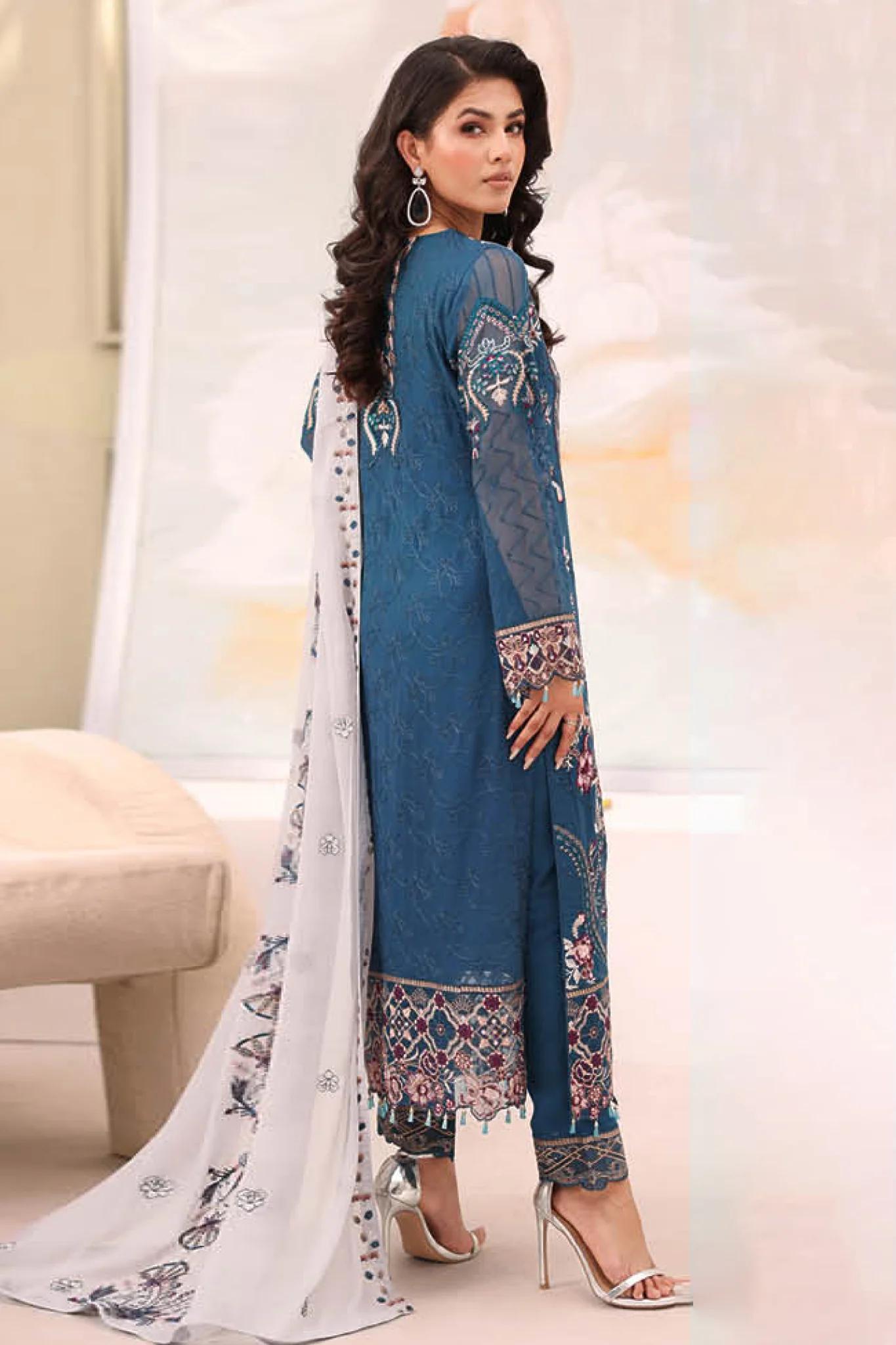 Ramsha Unstitched 3 Piece Luxury Chiffon Vol-27 Suit-F-2707 - Image 3