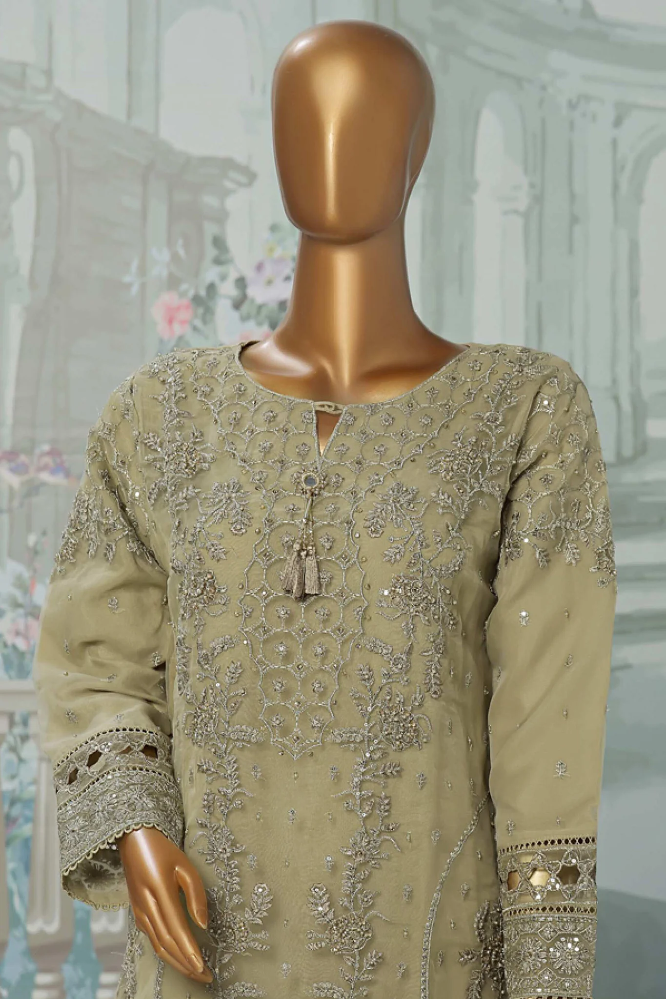 Falsafaa By HZ Stitched 3 Piece Festive Formals Vol-03 Suit-HZK-174-Olive - Image 2