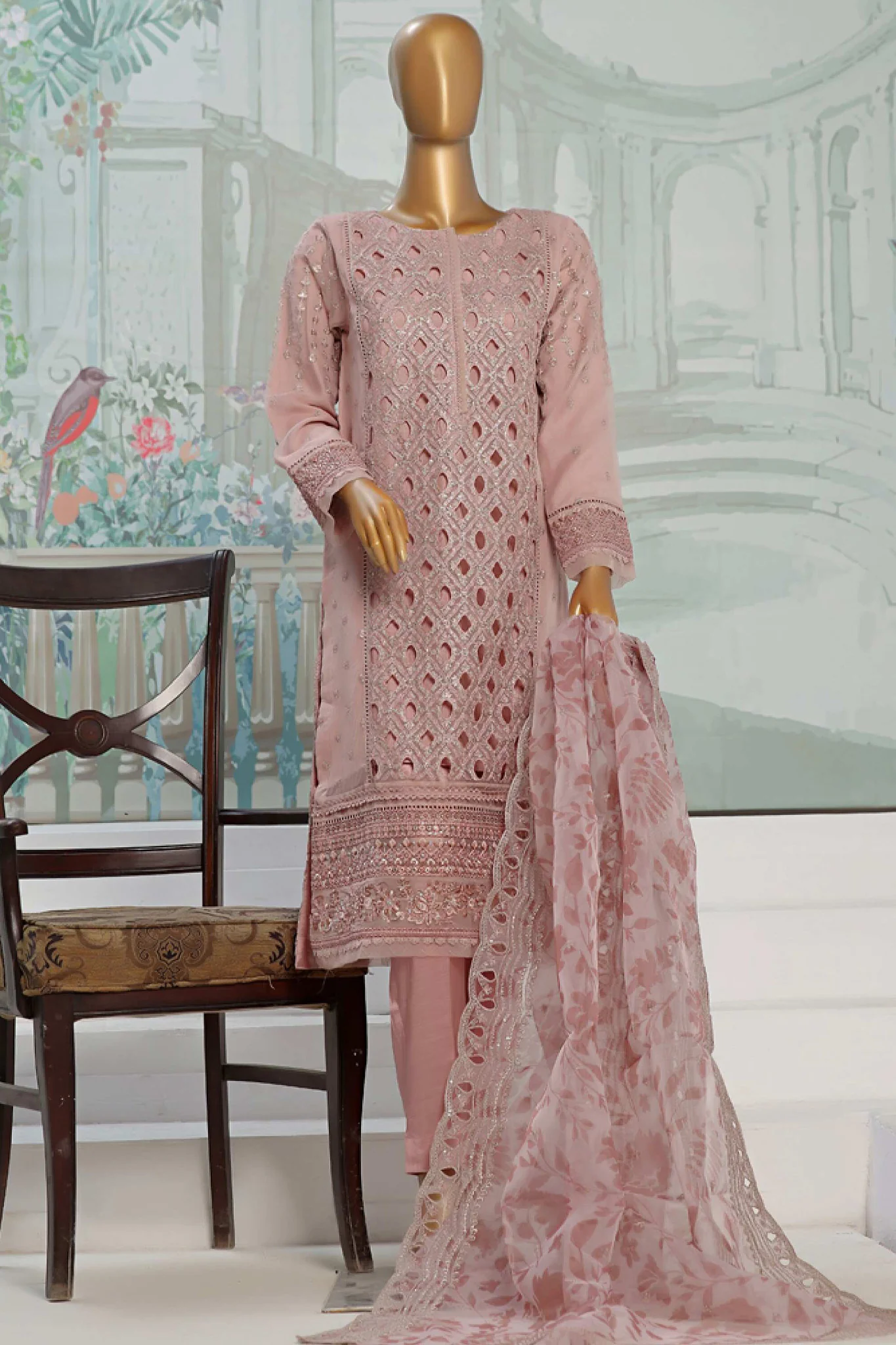 Falsafaa By HZ Stitched 3 Piece Festive Formals Vol-03 Suit-HZK-175-Pink