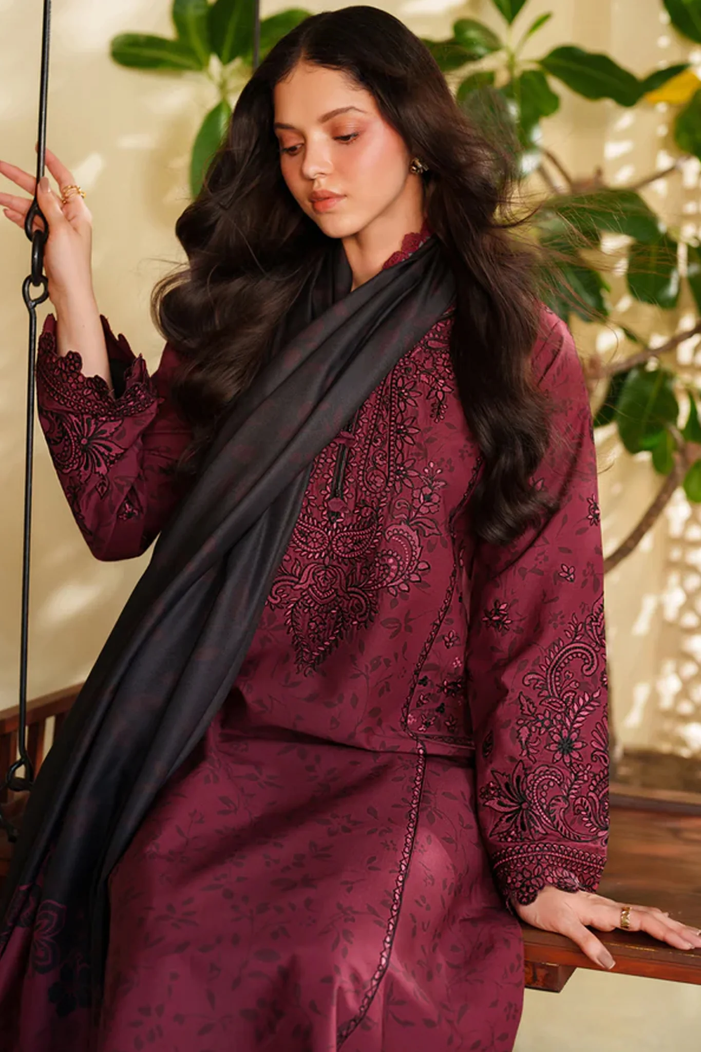 Meline By Farasha Unstitched 3 Piece Premium Viscose Suit-01-Sable Bloom - Image 2