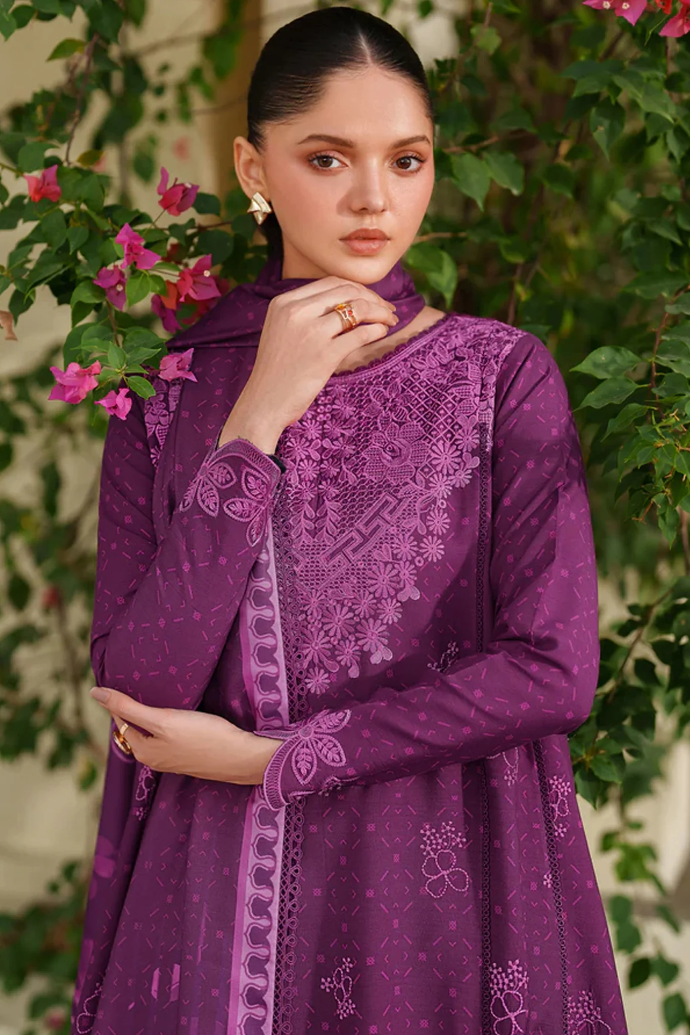 Meline By Farasha Unstitched 3 Piece Premium Viscose Suit-04-Wild Plum - Image 2