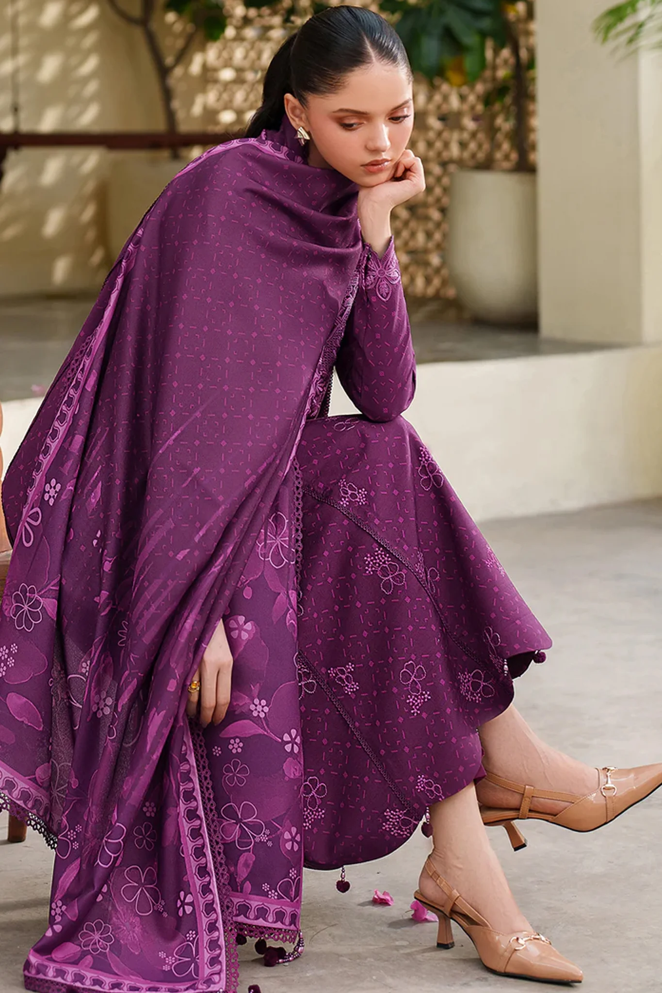Meline By Farasha Unstitched 3 Piece Premium Viscose Suit-04-Wild Plum - Image 3
