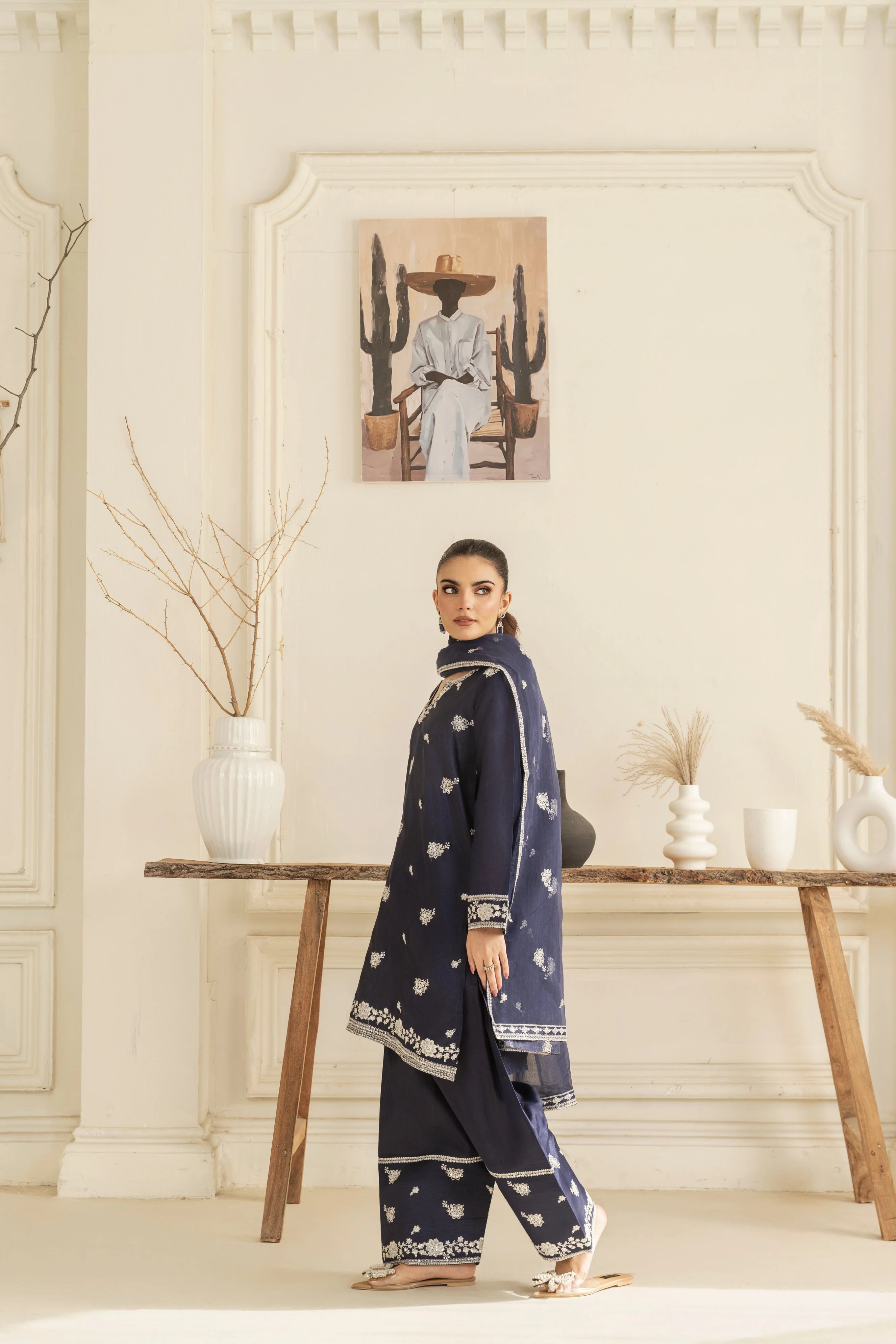 Zoya Zafar Stitched 3 Piece Silk Suit-Farshi Shalwar 03 - Image 3