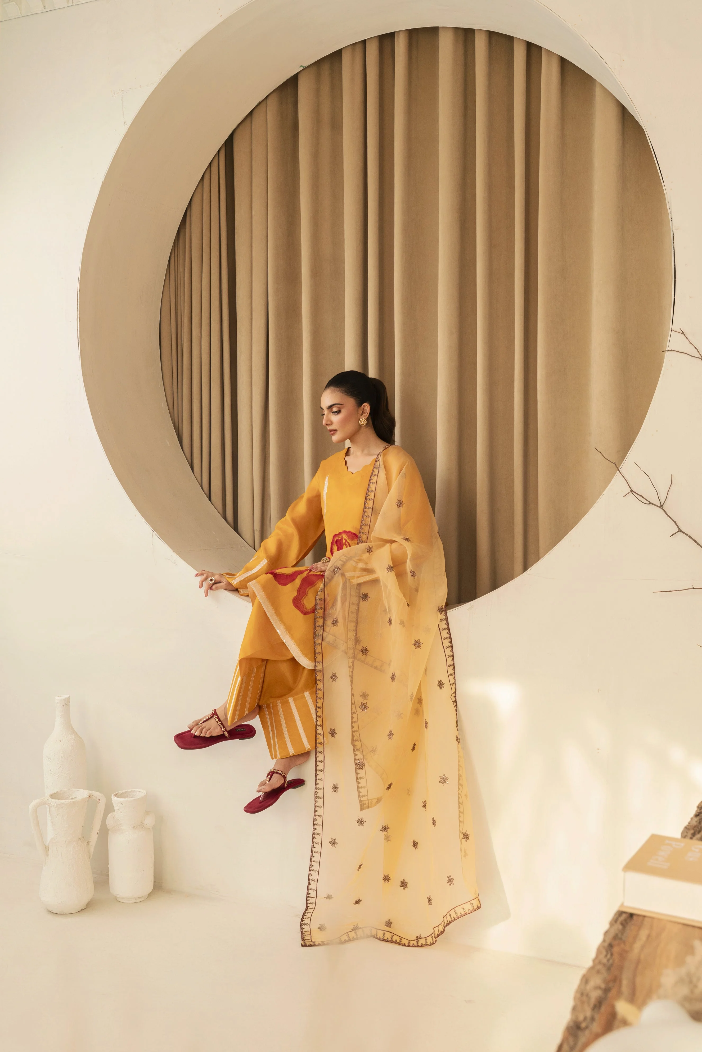 Zoya Zafar Stitched 3 Piece Silk Suit-Farshi shalwar 05 - Image 3