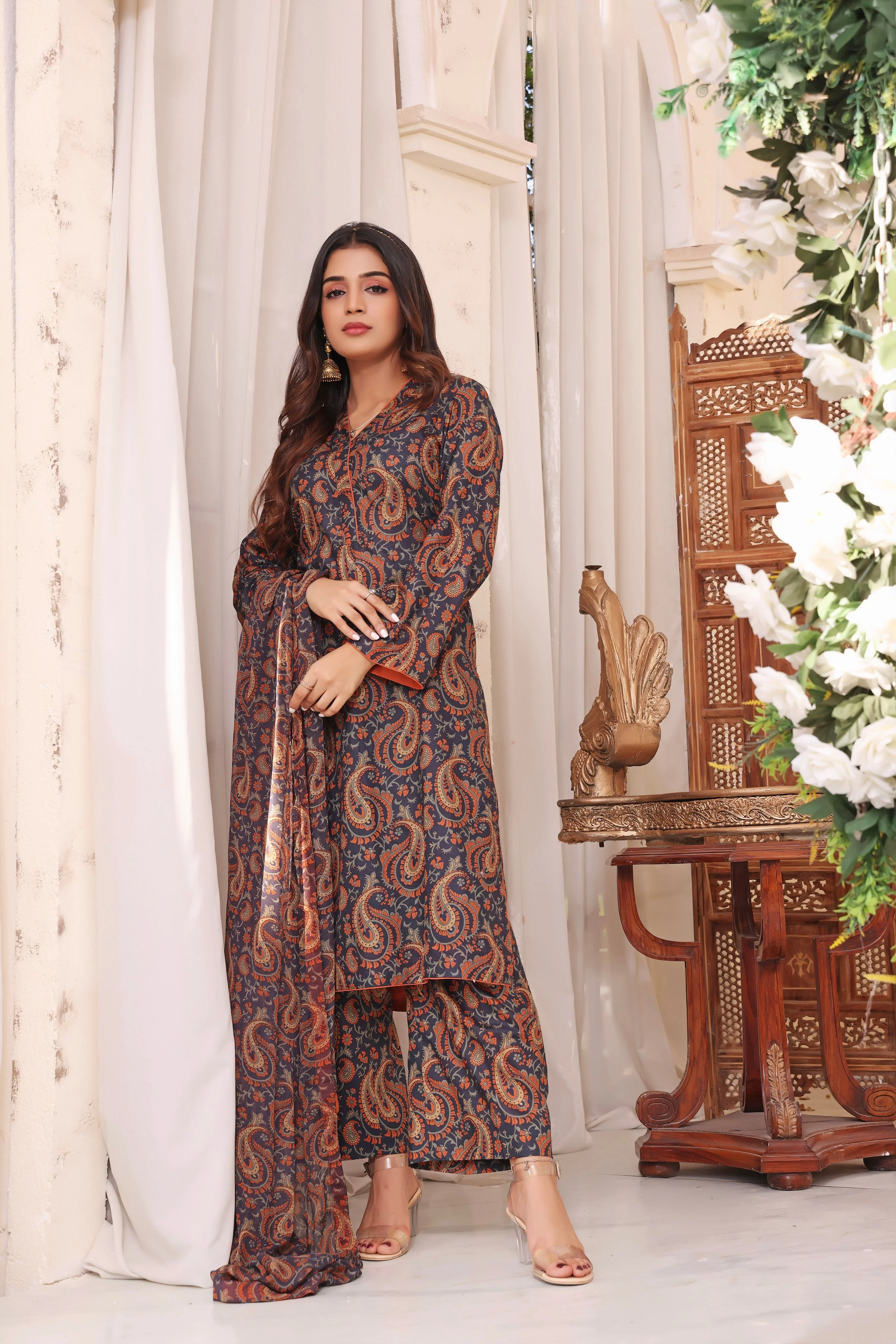 Feathers Unstitched 3 Piece Summer Collection-FARYAL-FT190 - Image 2