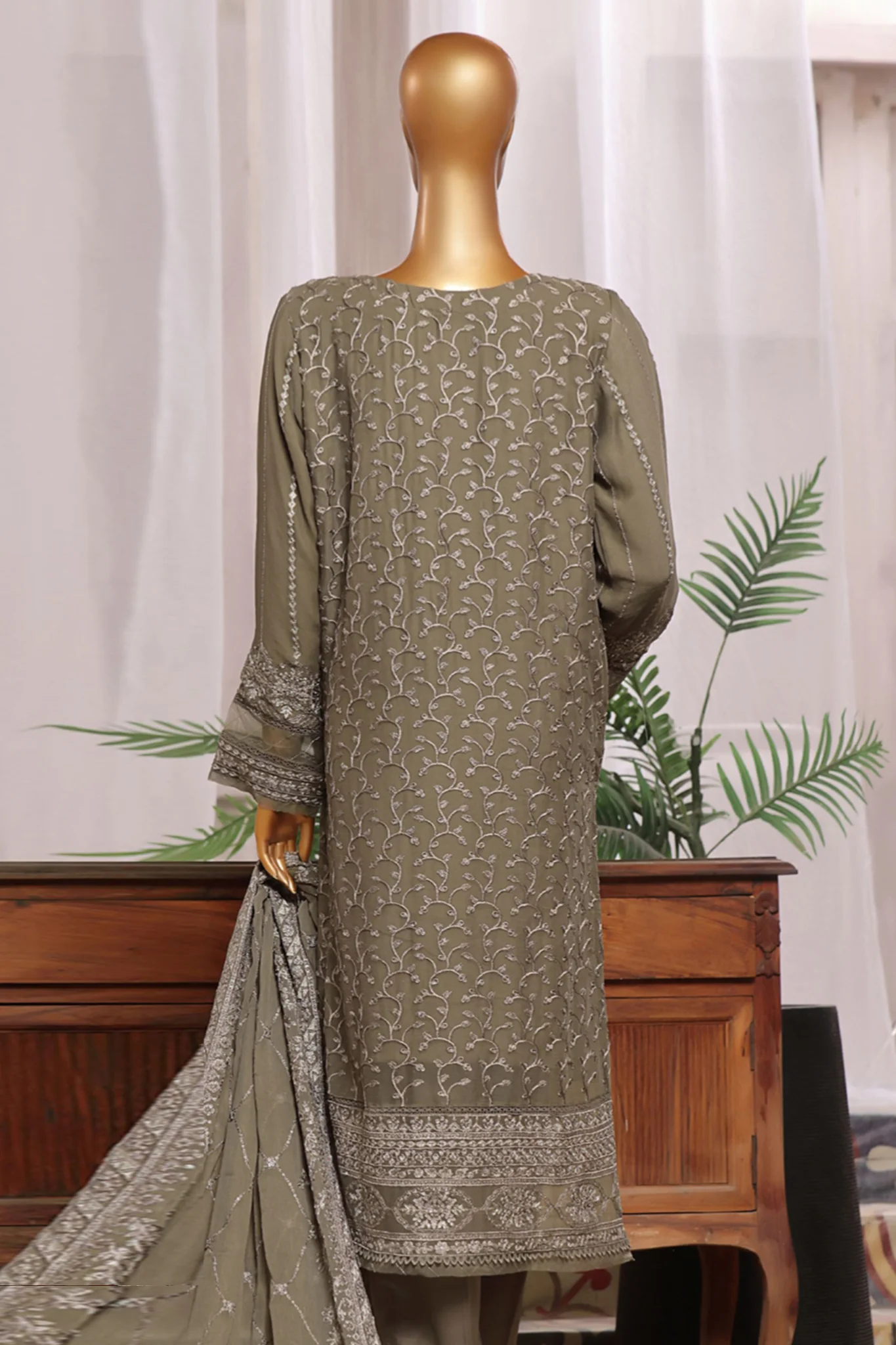 Fasaane By HZ Stitched 3 Piece Formals Chiffon Vol-06 Suit-HZK-186-Fawn - Image 3