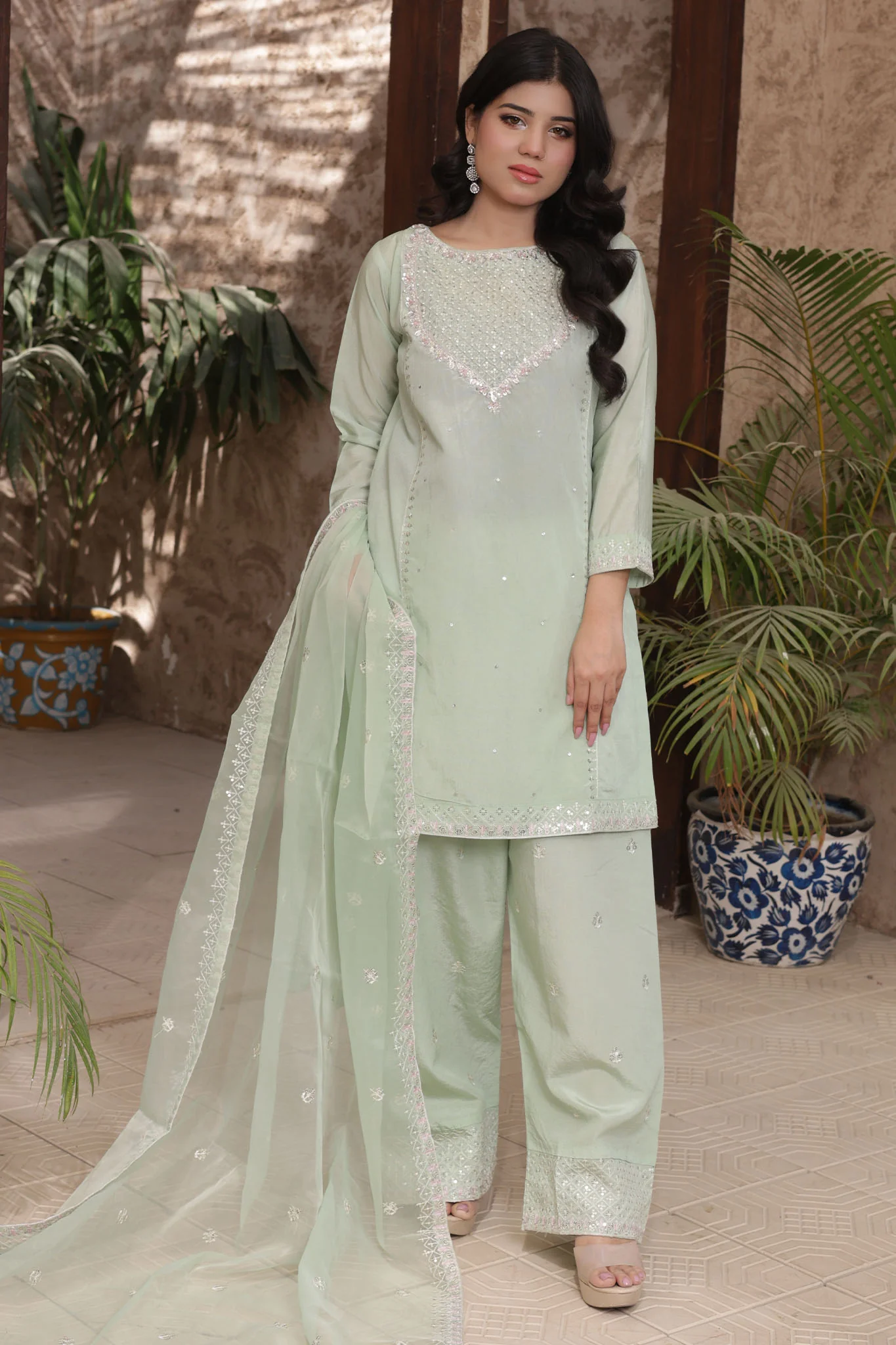 Gul Riaz By Fatima Nehal Stitched 3 Piece Luxury Festive Suit-GRF-04-Mint - Image 3
