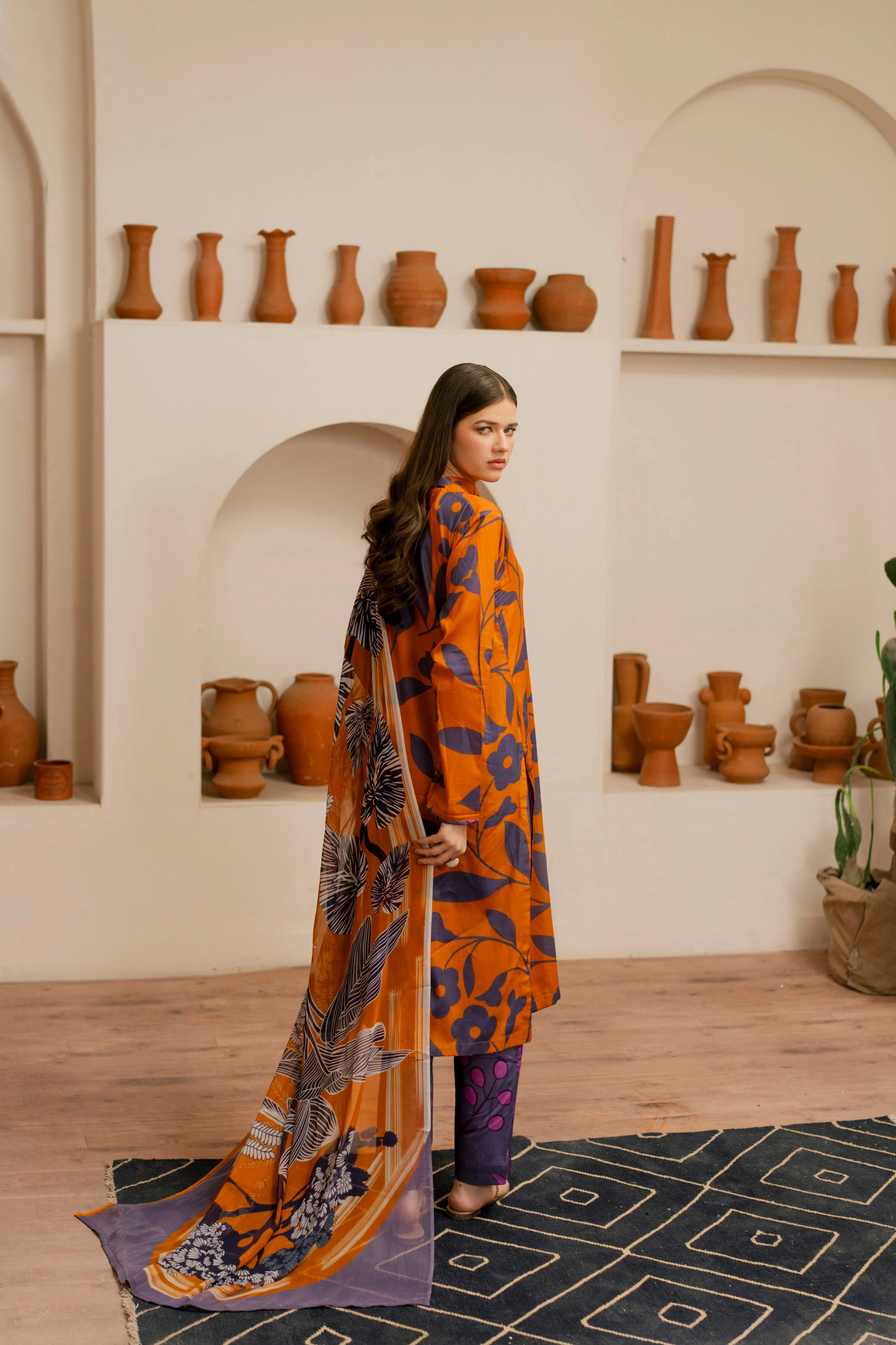 Feathers Unstitched 3 Piece Digital Printed Lawn Summer Suit-SIENNA-FT468 - Image 2