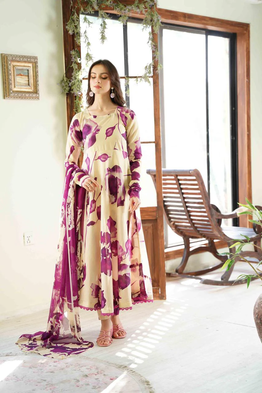 Feathers Unstitched 3 Piece Digital Printed Lawn Summer Suit-Nuage-FT391