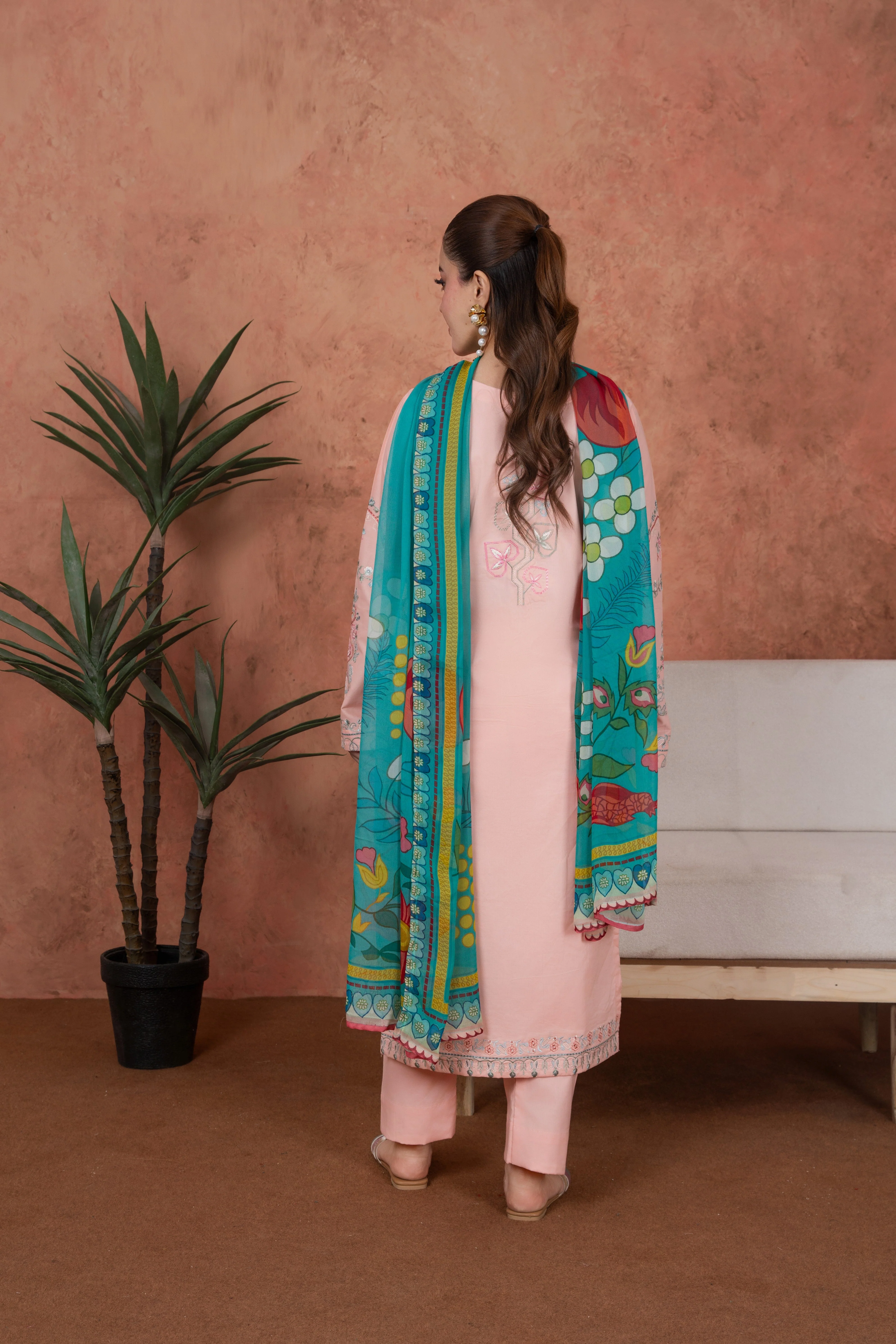 Feathers Unstitched 3 Piece Emb Lawn Summer Suit-Blush Seraphine-Embroidered 3pc - Image 2