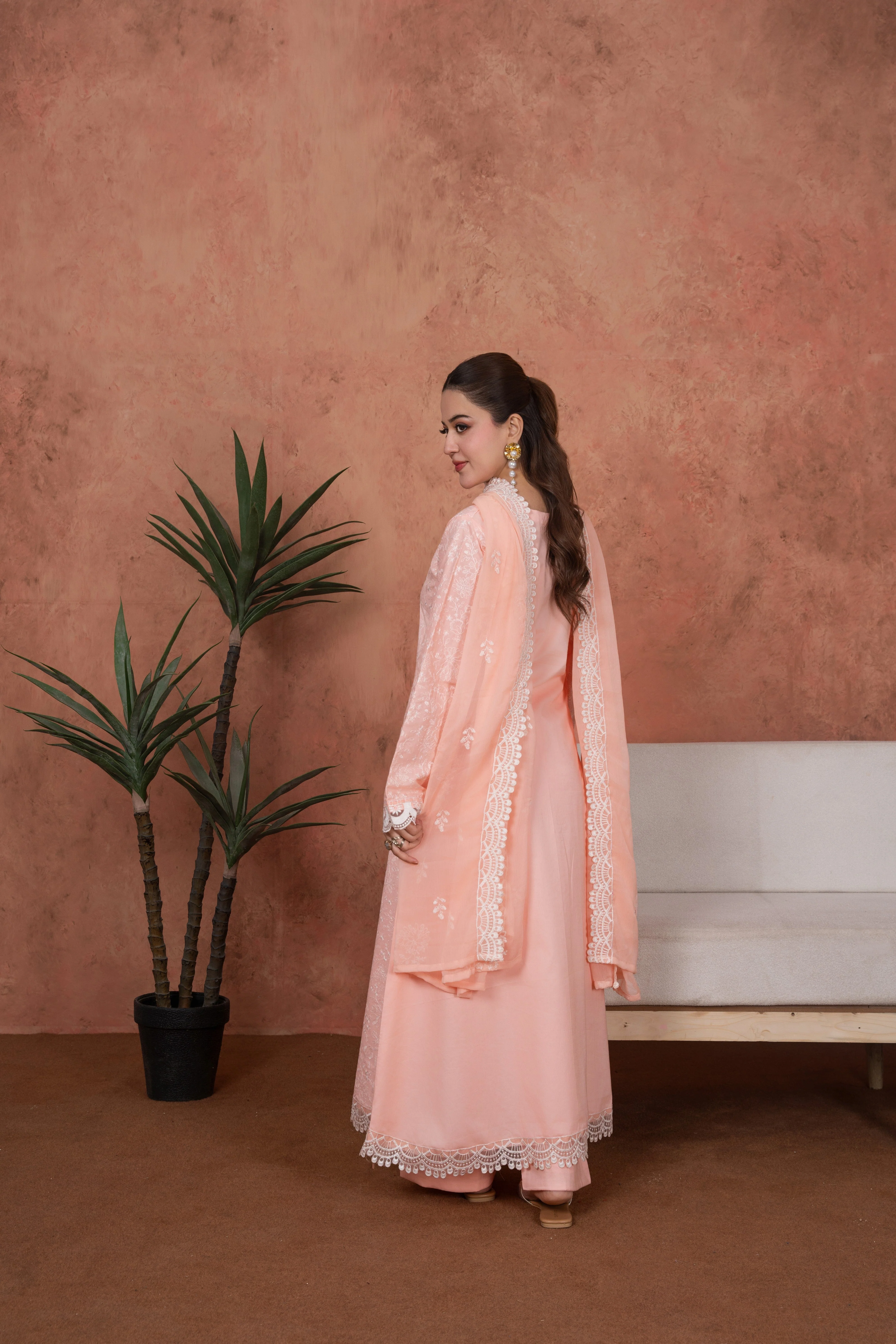 Feathers Unstitched 3 Piece Emb Lawn Summer Suit-Peach Opaline Heirloom-Embroidered 3pc - Image 3