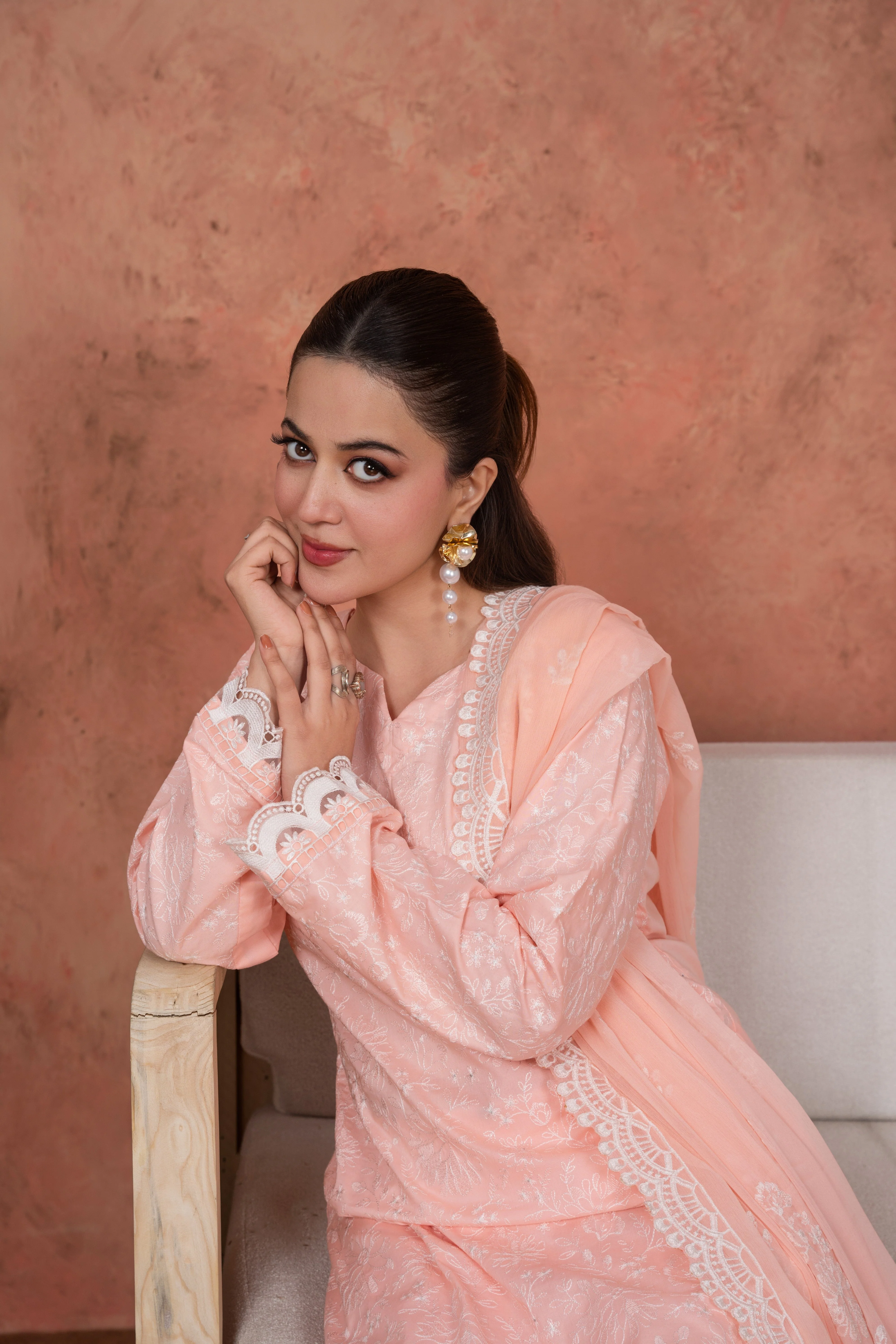 Feathers Unstitched 3 Piece Emb Lawn Summer Suit-Peach Opaline Heirloom-Embroidered 3pc - Image 4