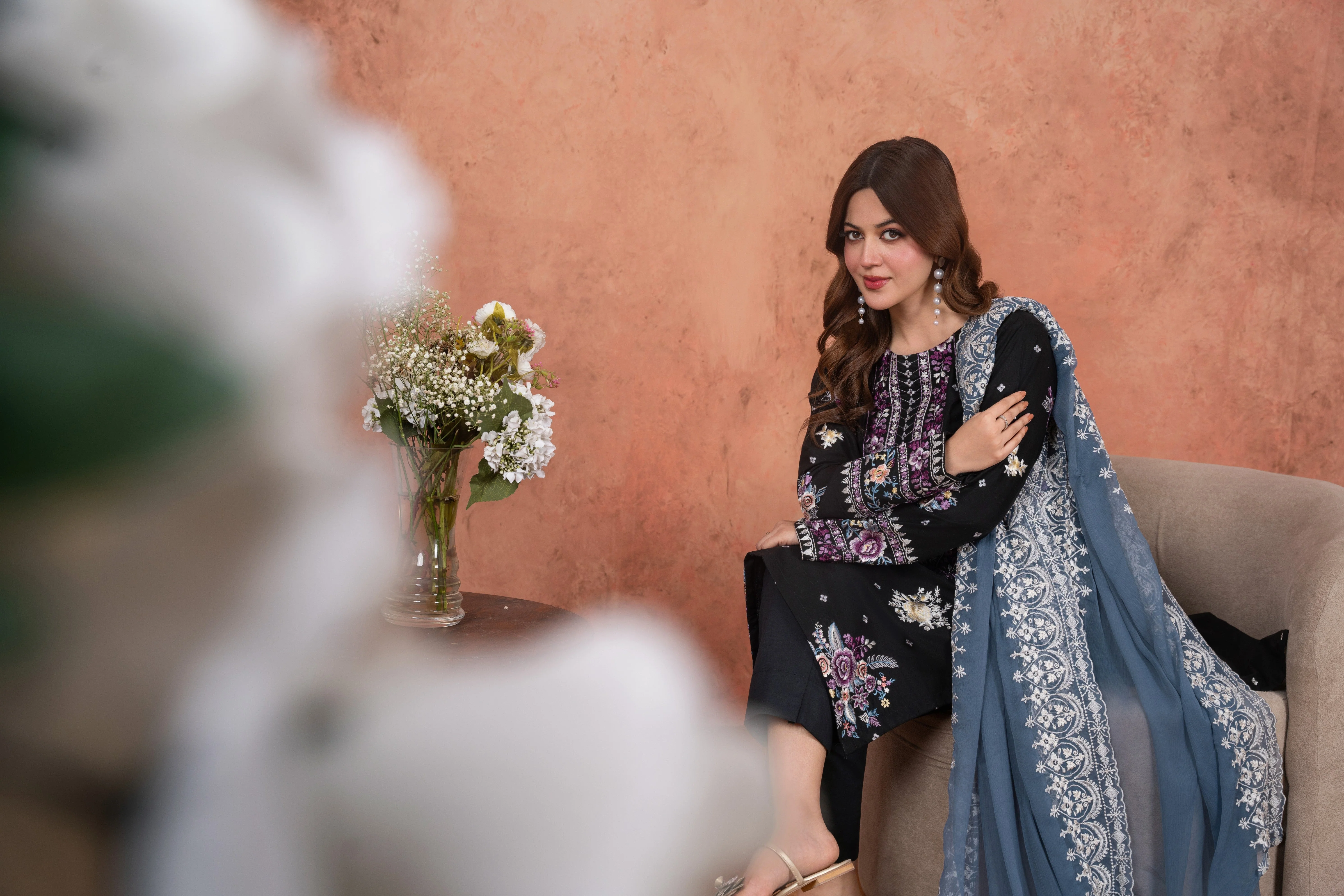 Feathers Unstitched 3 Piece Emb Lawn Summer Suit-Amethyst Noir-Embroidered 3pc - Image 5