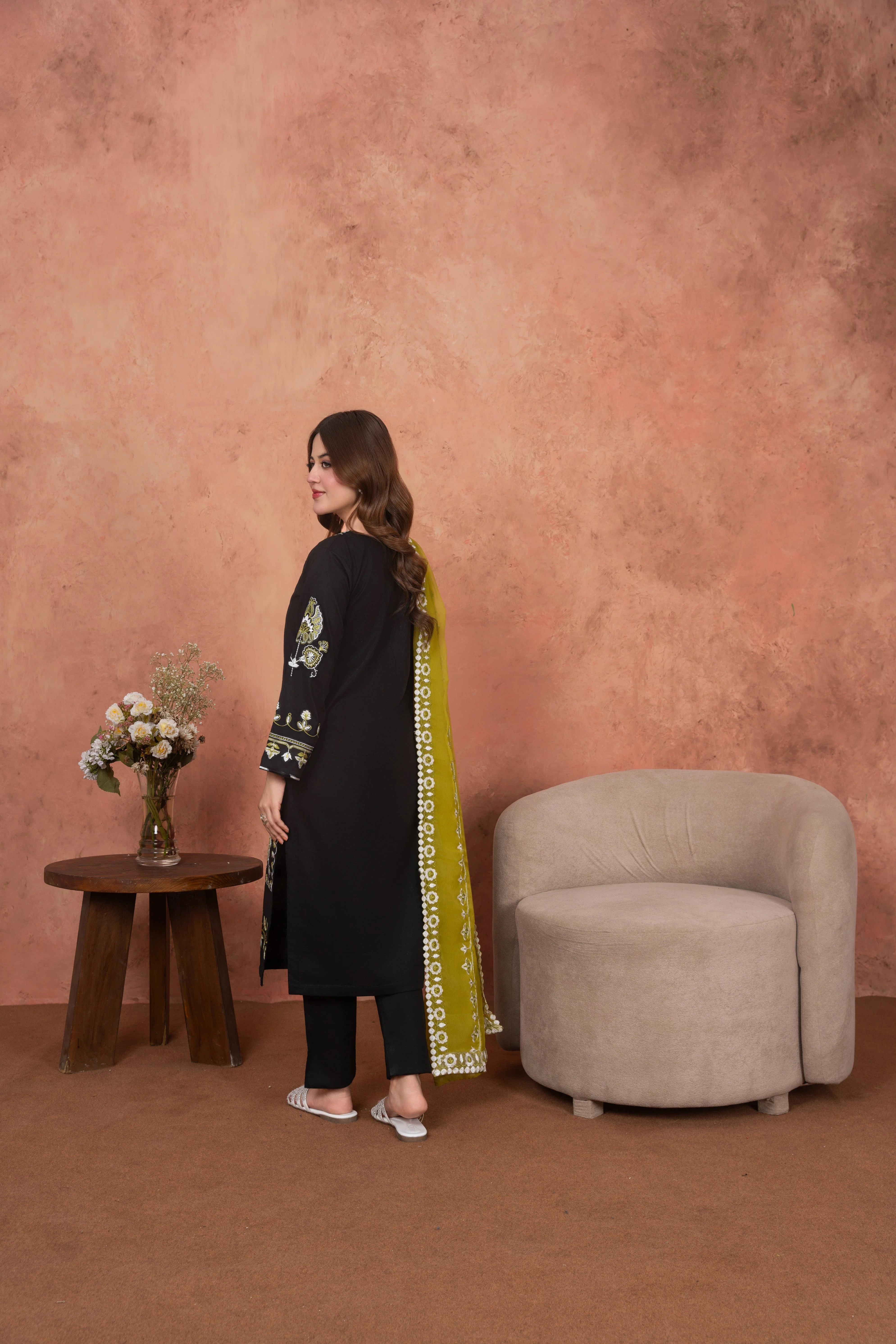 Feathers Unstitched 3 Piece Emb Lawn Summer Suit-Midnight Zari Garden-Embroidered 3pc - Image 3