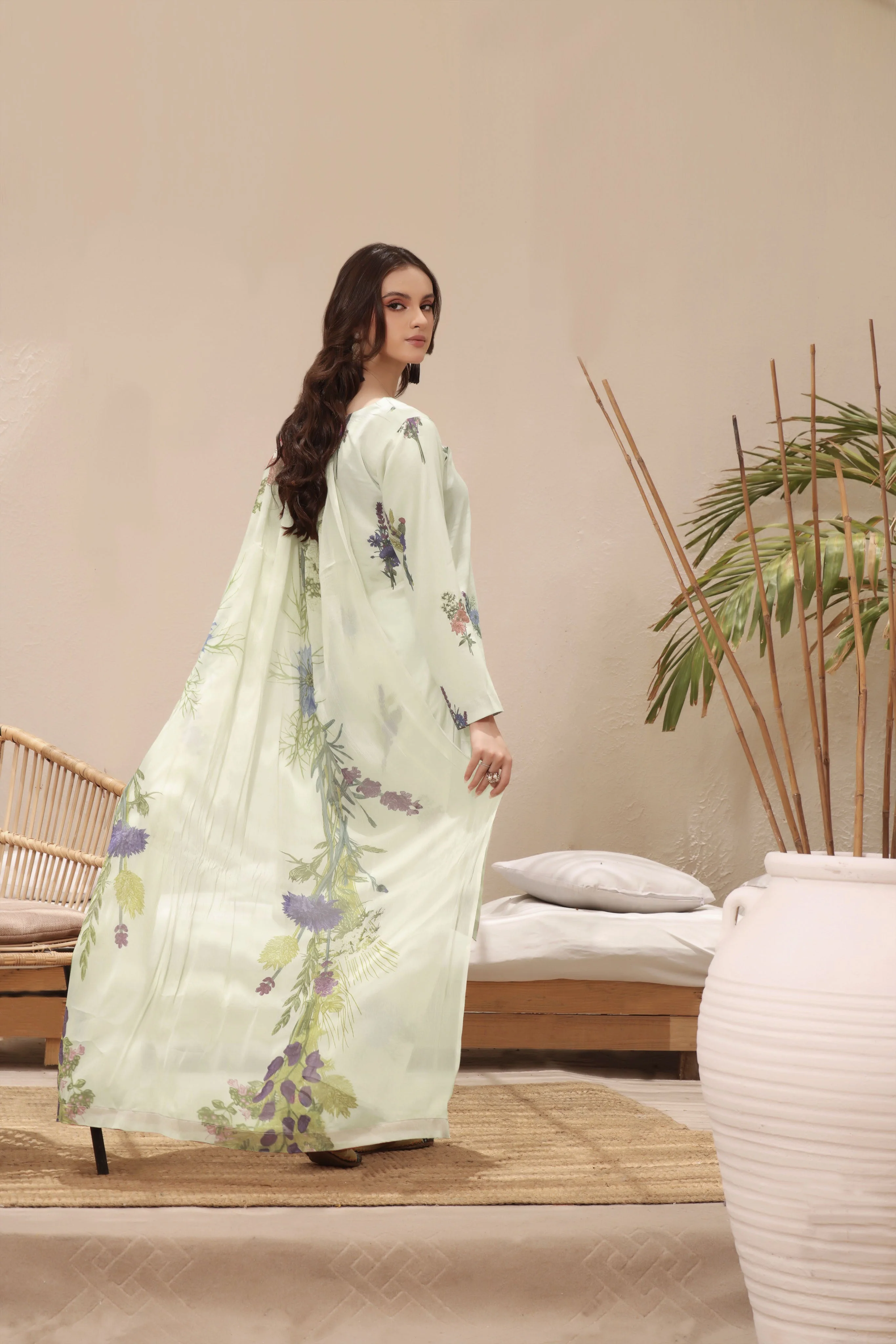 Feathers Unstitched 3 Piece Digital Printed Lawn Summer Suit-WHITE BOUQUET-FT242 - Image 2