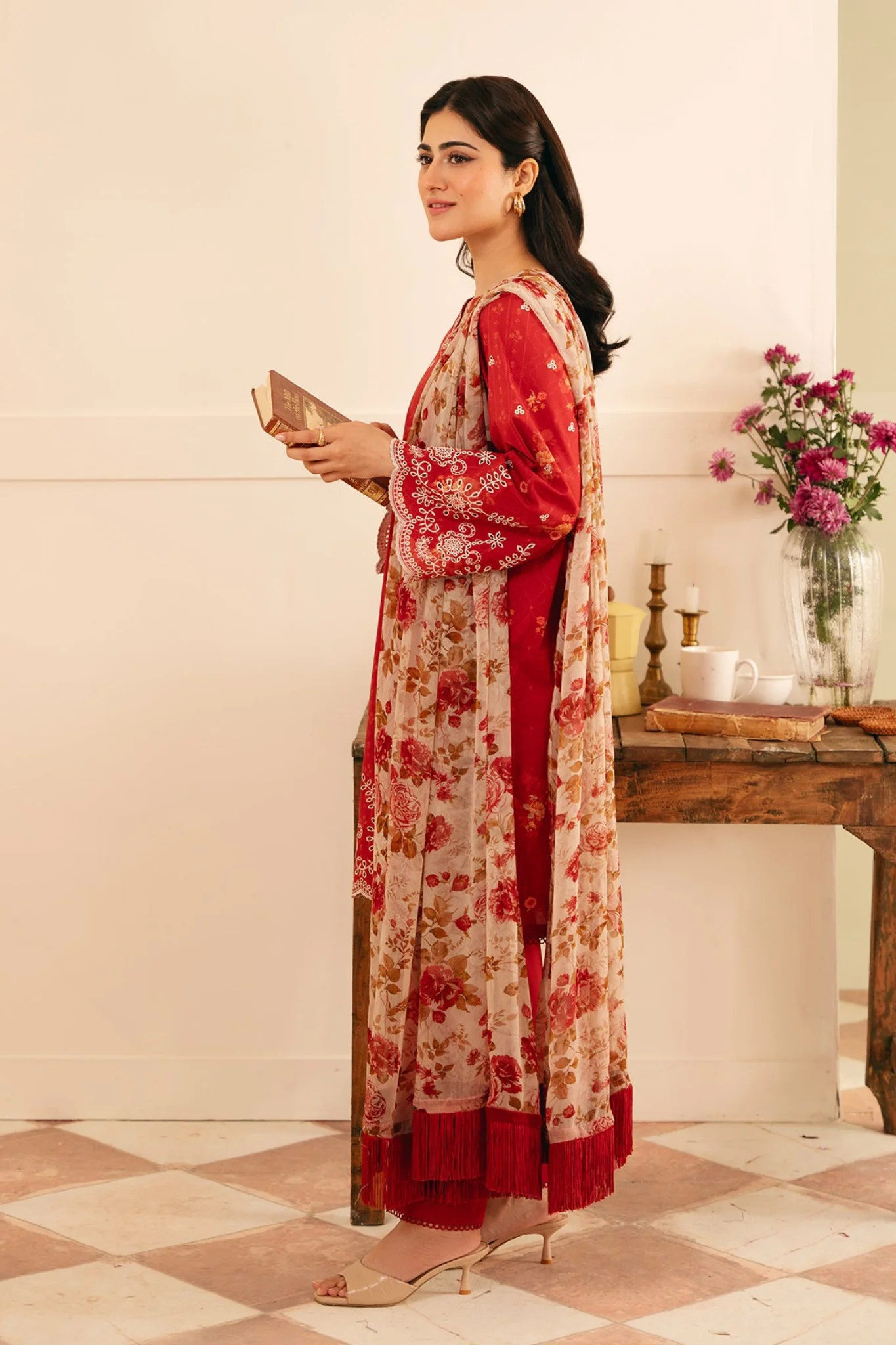 Festive Edit By Sahar Unstitched 3 Piece Emb Lawn Collection-02-Antique Rosewood - Image 2