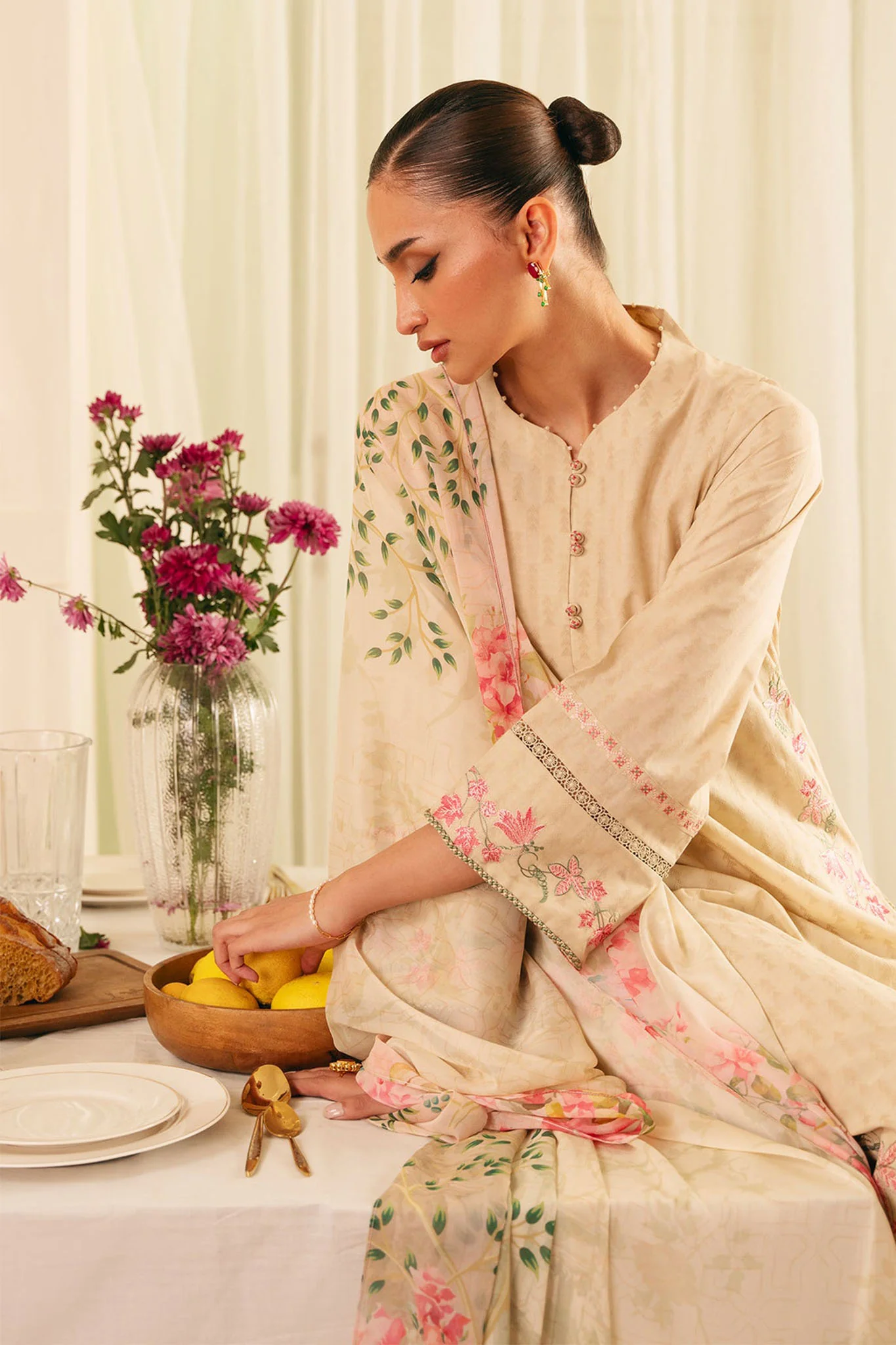 Festive Edit By Sahar Unstitched 3 Piece Jacquard Collection-01-Botanic Beige - Image 2