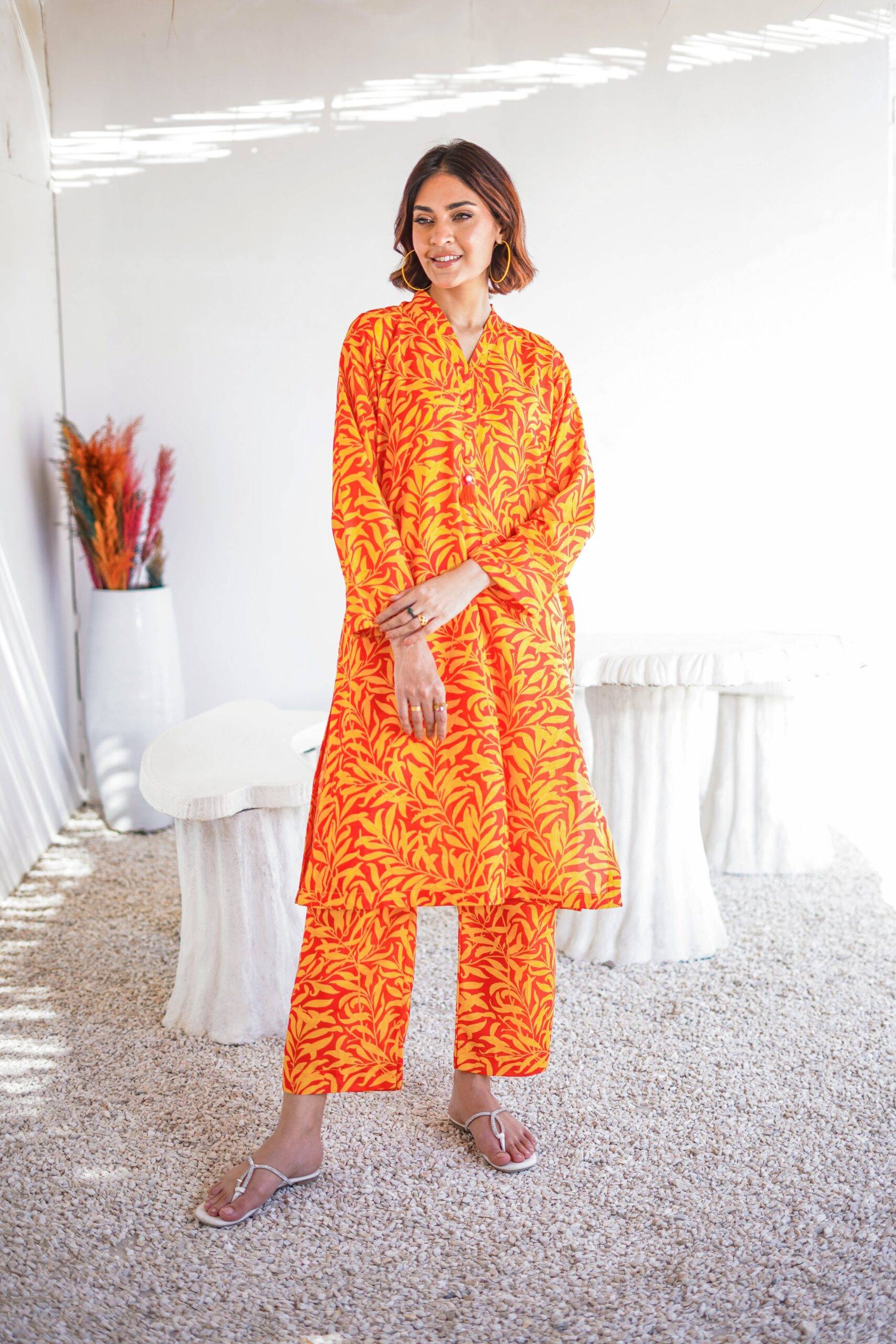 Suitsu Stitched Summer Co Ords Set Drop-1 Suit-Fiery Bloom