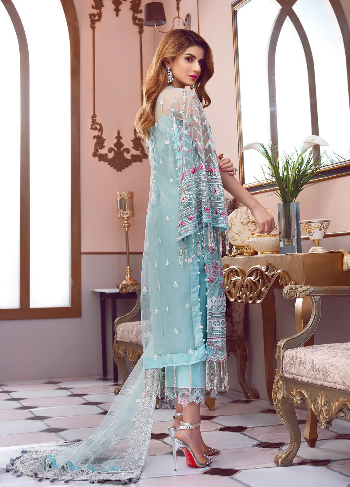 Soiree By Gulaal Unstitched 3 Piece Luxury Formals Suit-Fleur Embroidered Net 3 Piece D-7 - Image 2