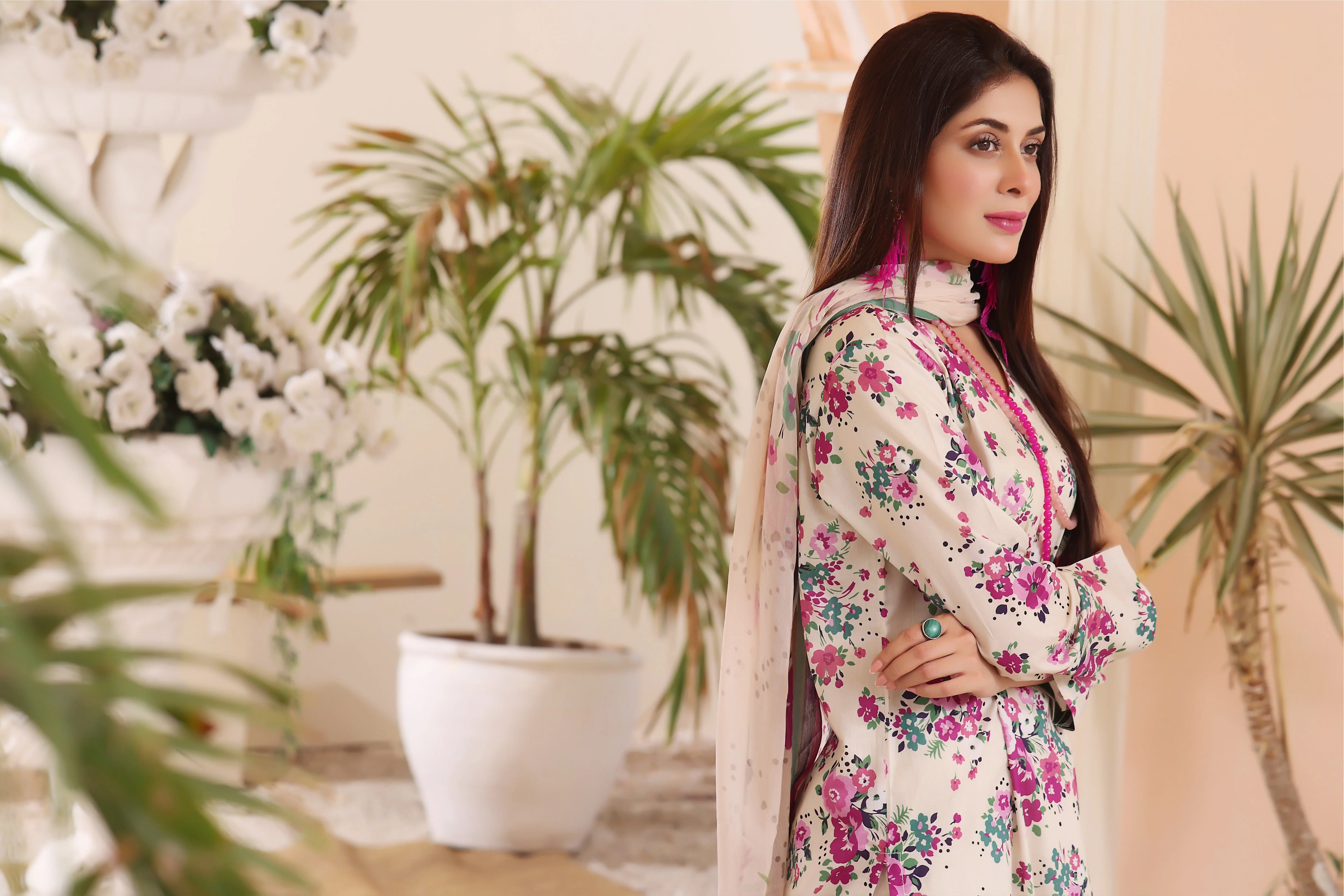 Feathers Unstitched 3 Piece Summer Collection-FLORA-FT225 - Image 3