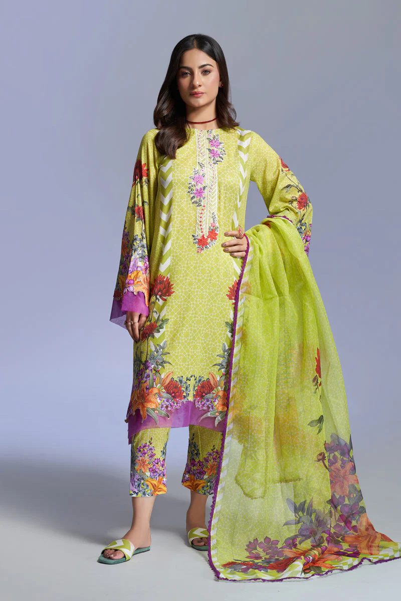 The Affordables By Mariam Malik Unstitched 3 Piece Digital Printed Lawn Suit-Floral Green