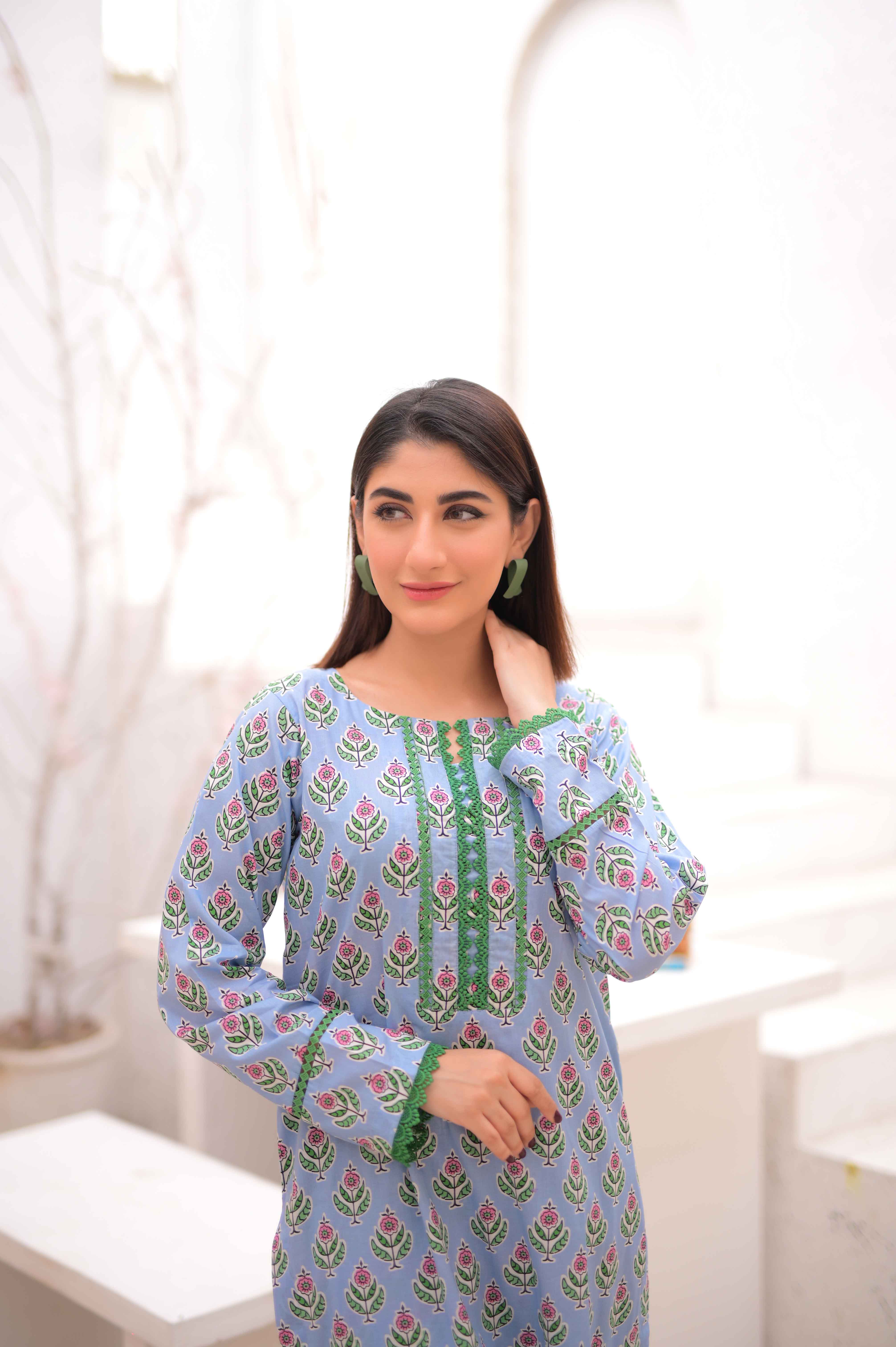 Tehzeeb Threads Summer Collection Soft Lawn Cambric Stitched 2 Piece (Shirt/Trouser) - Image 2