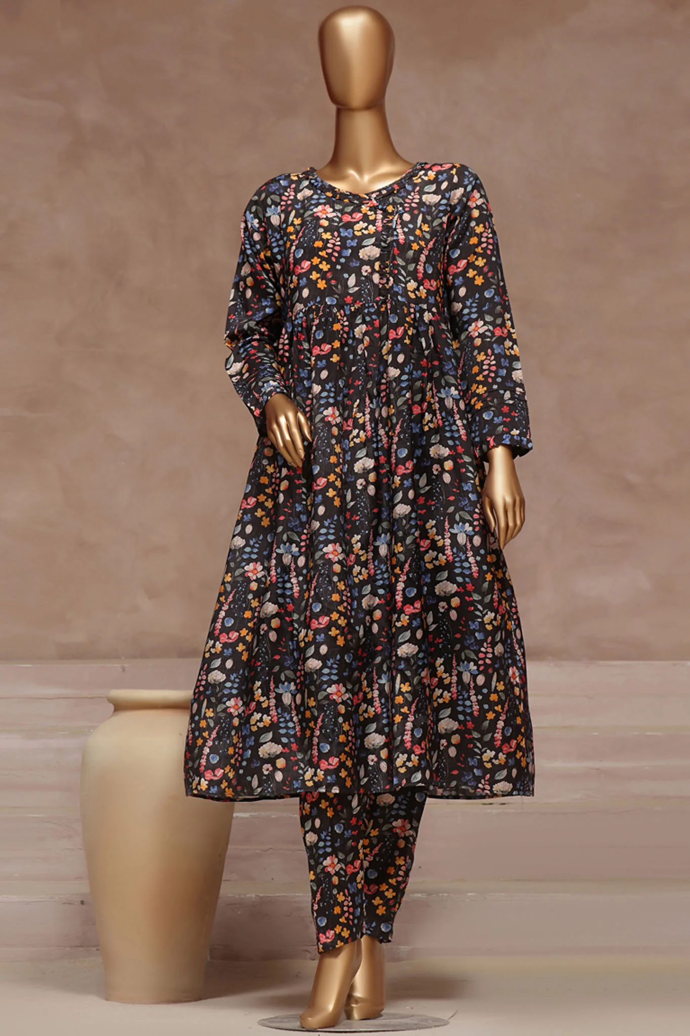 Florence By HZ Stitched 2 Piece Raw Silk Frock Suit-PRF-108