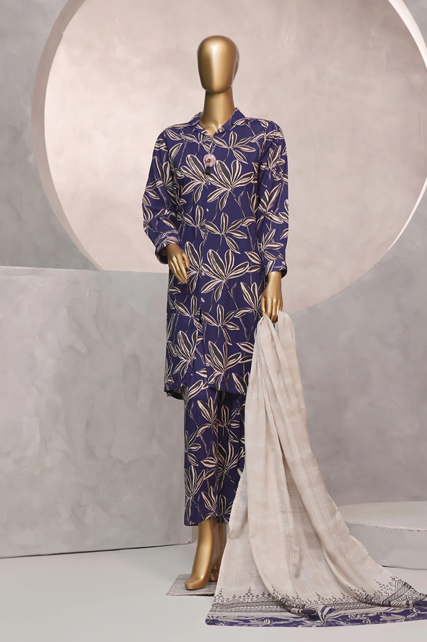 Florence Wintry By HZ Stitched 3 Piece Printed Linen Suit-PLC-907
