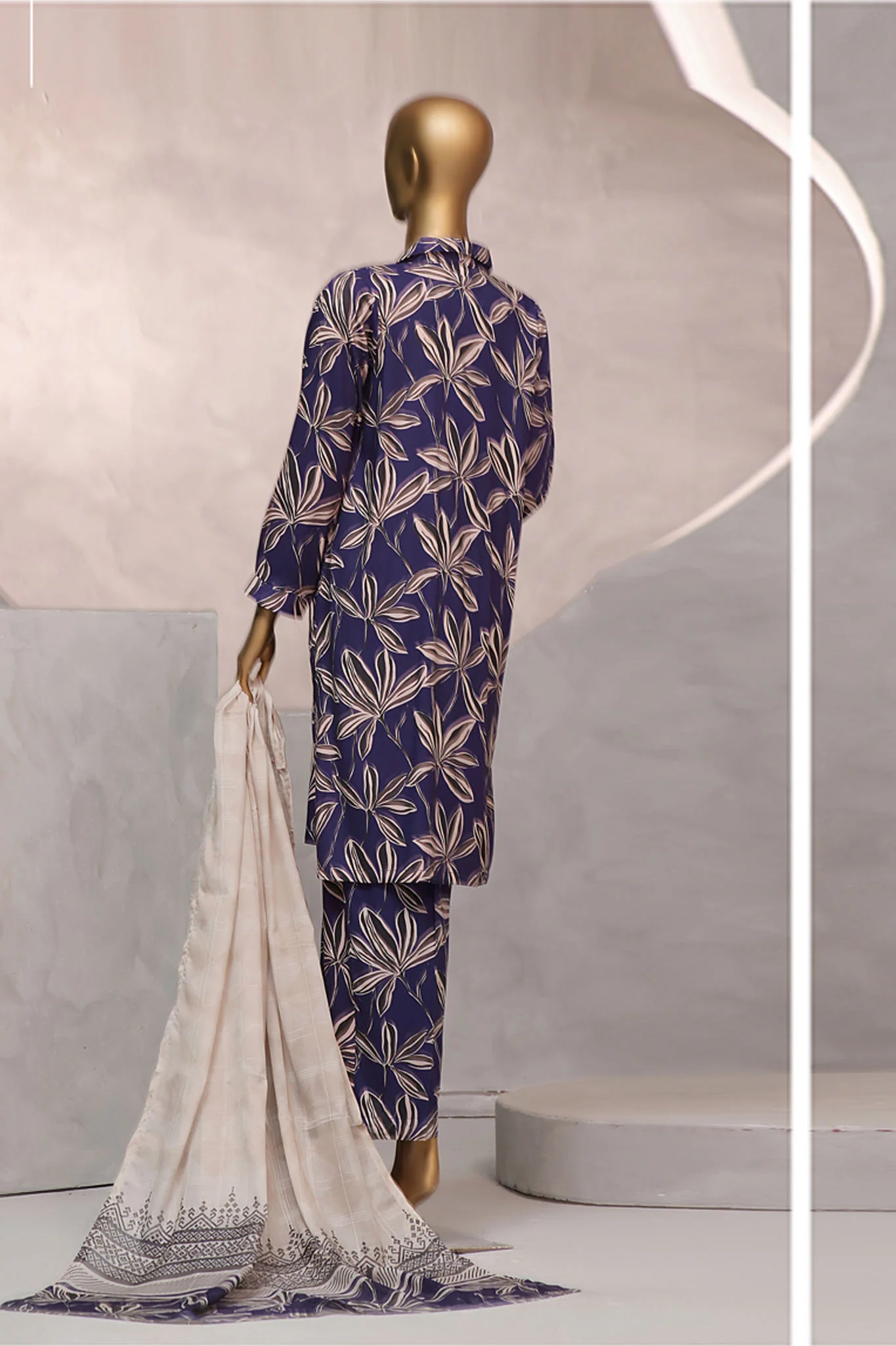 Florence Wintry By HZ Stitched 3 Piece Printed Linen Suit-PLC-907 - Image 3