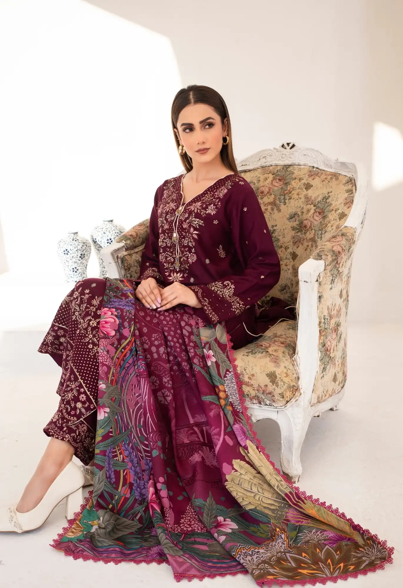 Dilkash By Inara Stitched 3 Piece Winter Suit-FLORIA DR-05 - Image 3