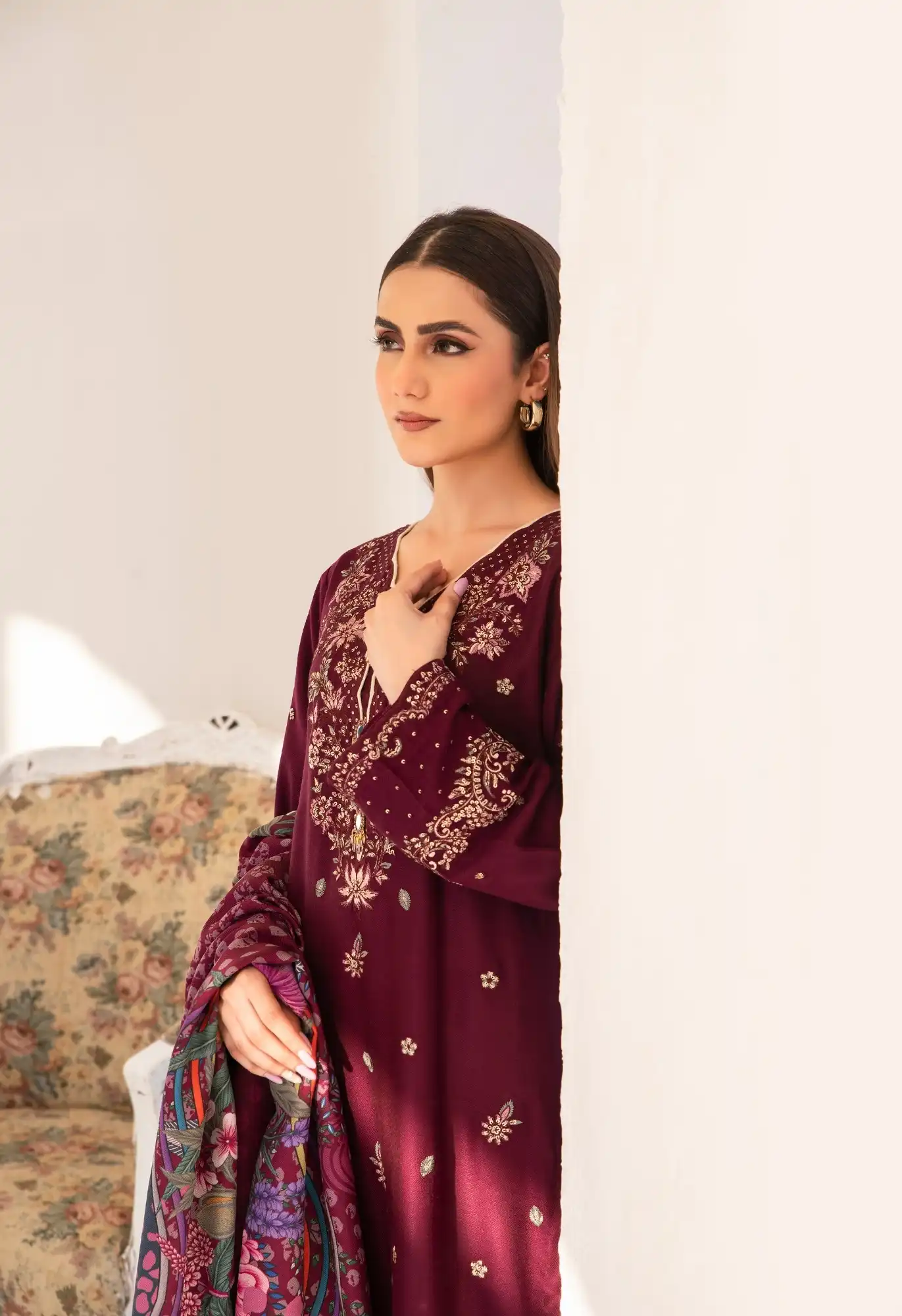 Dilkash By Inara Stitched 3 Piece Winter Suit-FLORIA DR-05 - Image 4