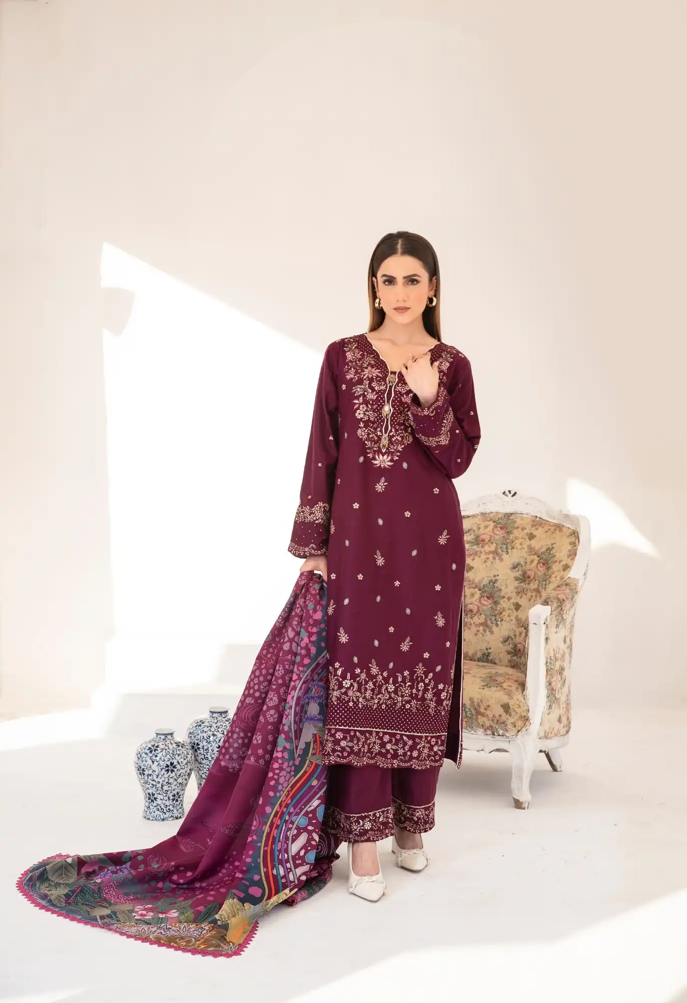 Dilkash By Inara Stitched 3 Piece Winter Suit-FLORIA DR-05 - Image 5