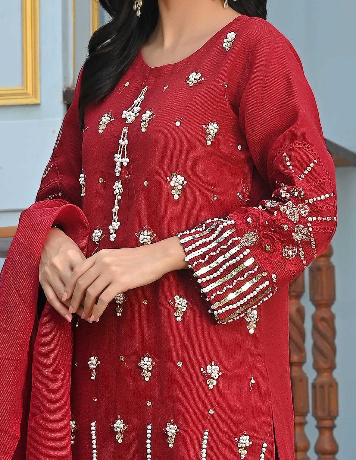 Zaib E Hoor Flosa Handwork Stitched 3-pc Suit - Image 11