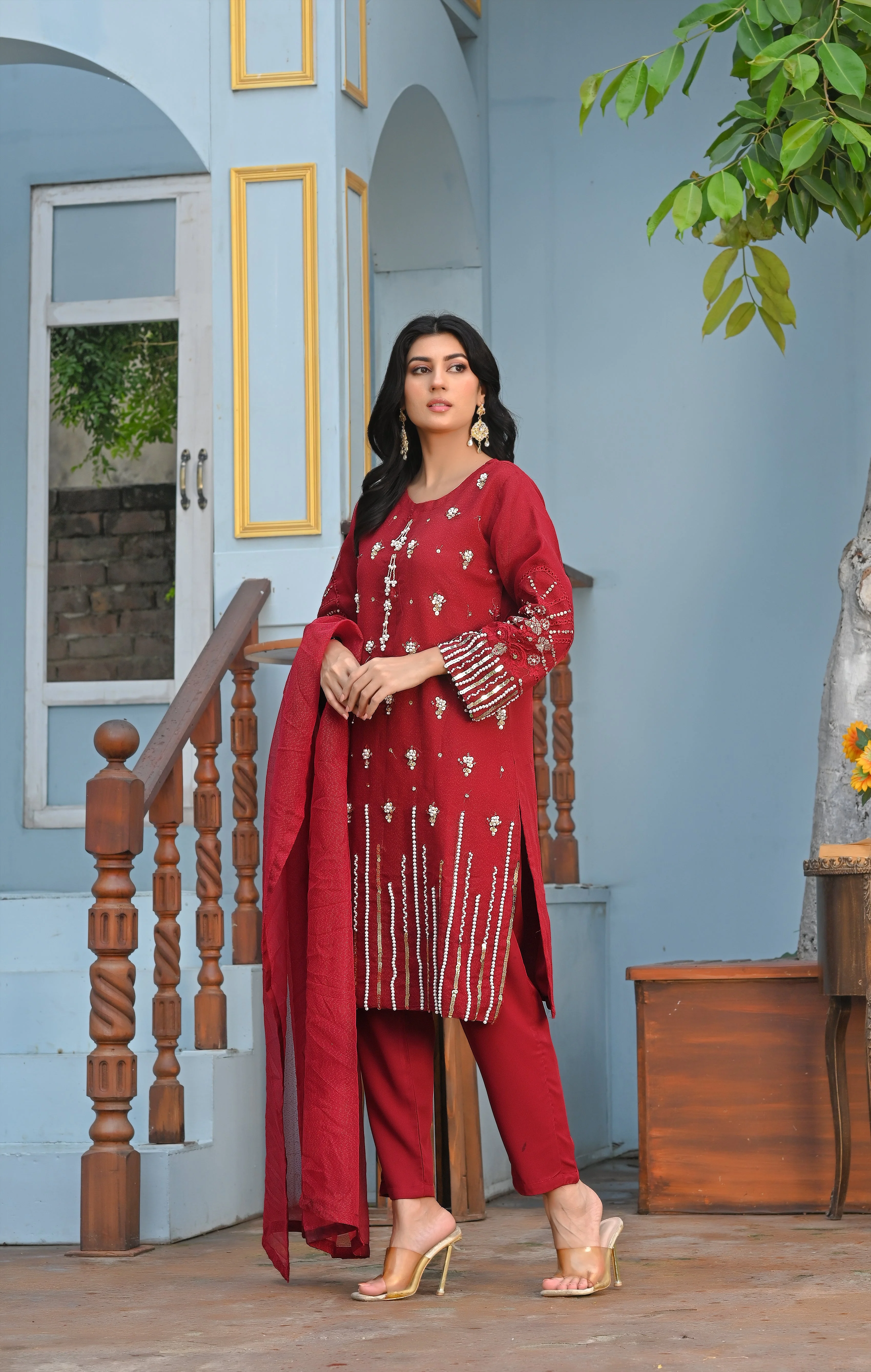 Yaaqot Stitched 3 Piece Winter Collection-Flosa Handwork Stitched 3-pc - Image 14