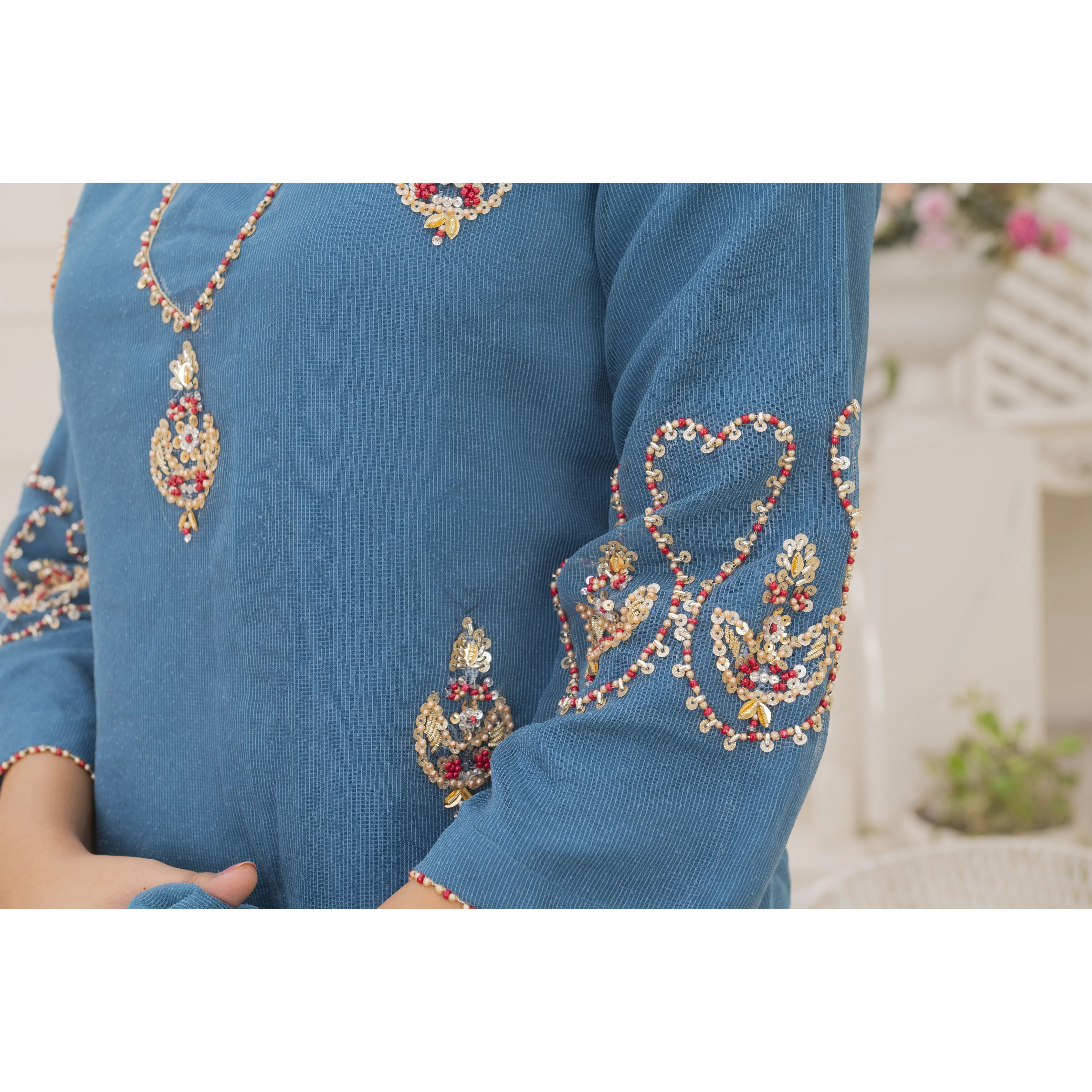 Zaib E Hoor Flover Neckkline Stitched 3-pc Suit - Image 11