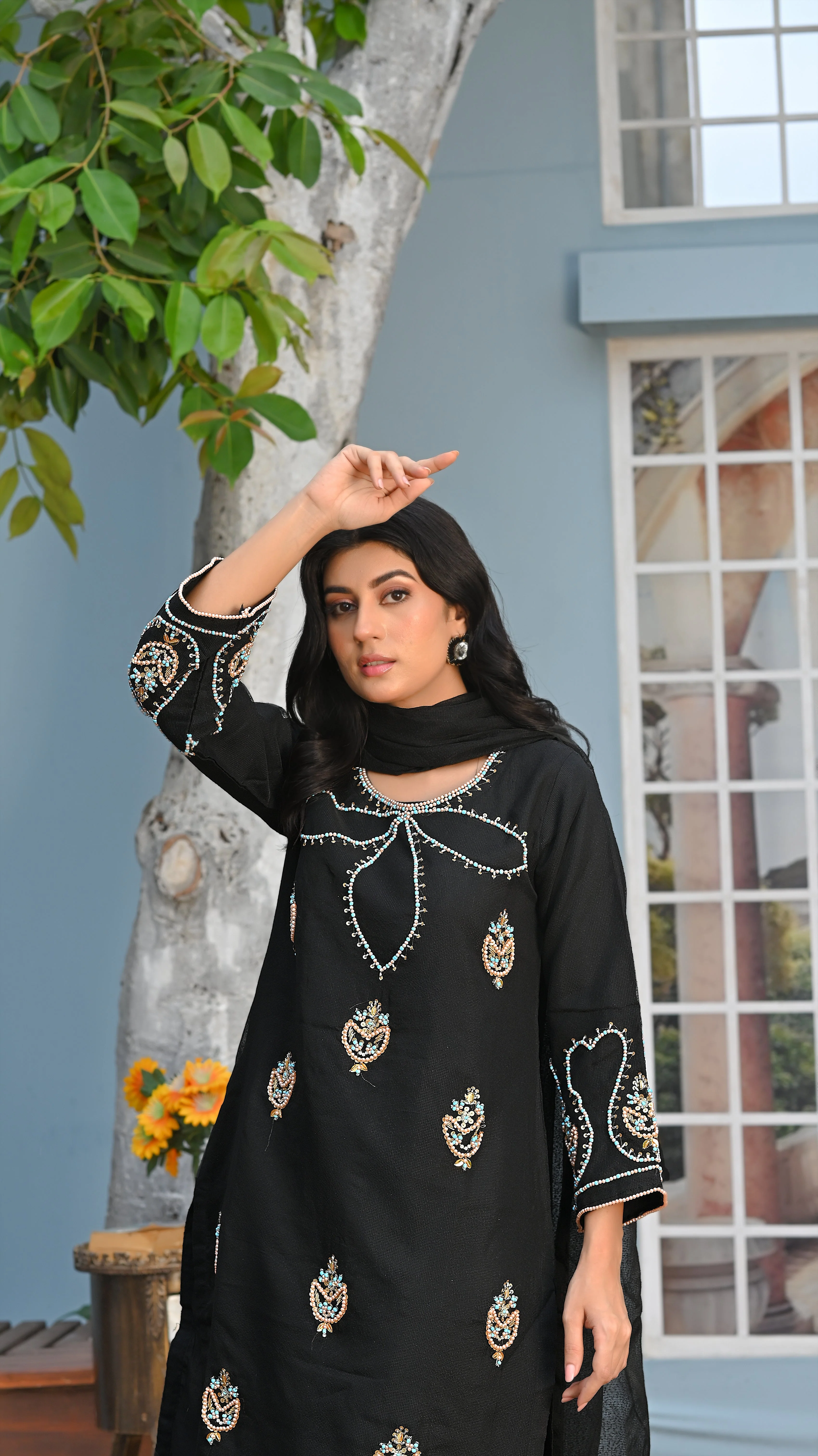Yaaqot Stitched 3 Piece Winter Collection-Flover Neckkline Stitched 3-pc - Image 13