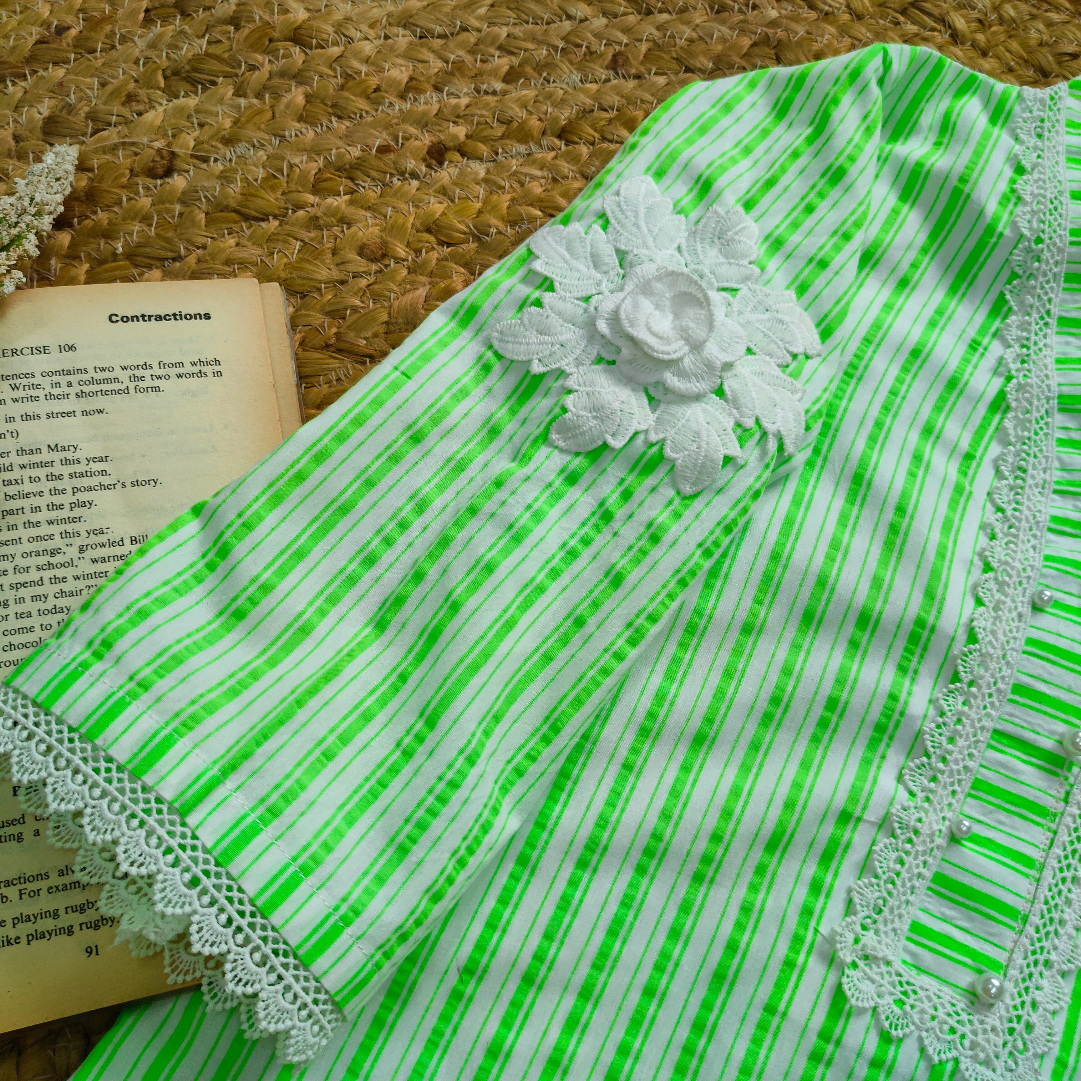 Hiba Fashion Fluorescent green striped Lawn Co-ord set  (FSB-004) - Image 3