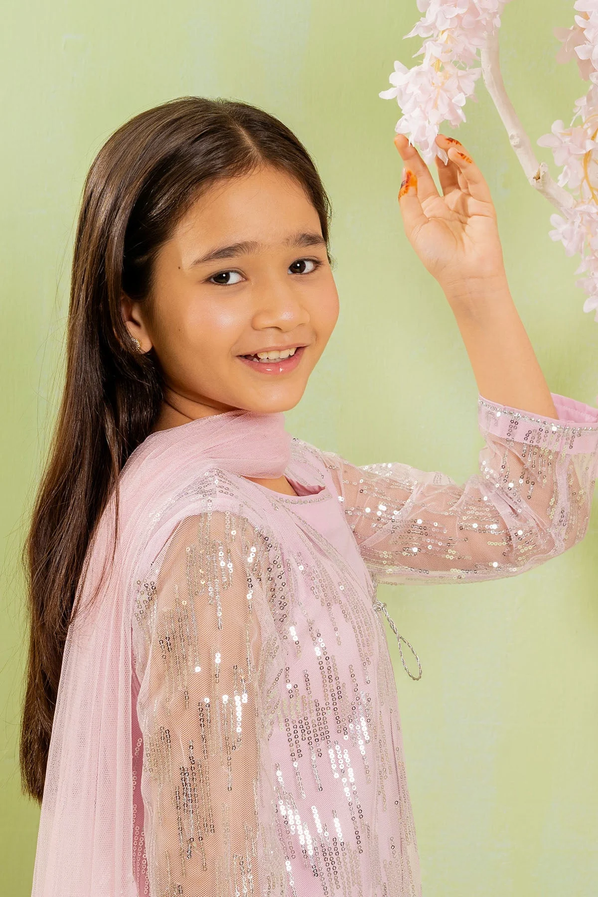 Ochre Clothing Sequence Embroidered Net 3 Pc Suit - Image 6