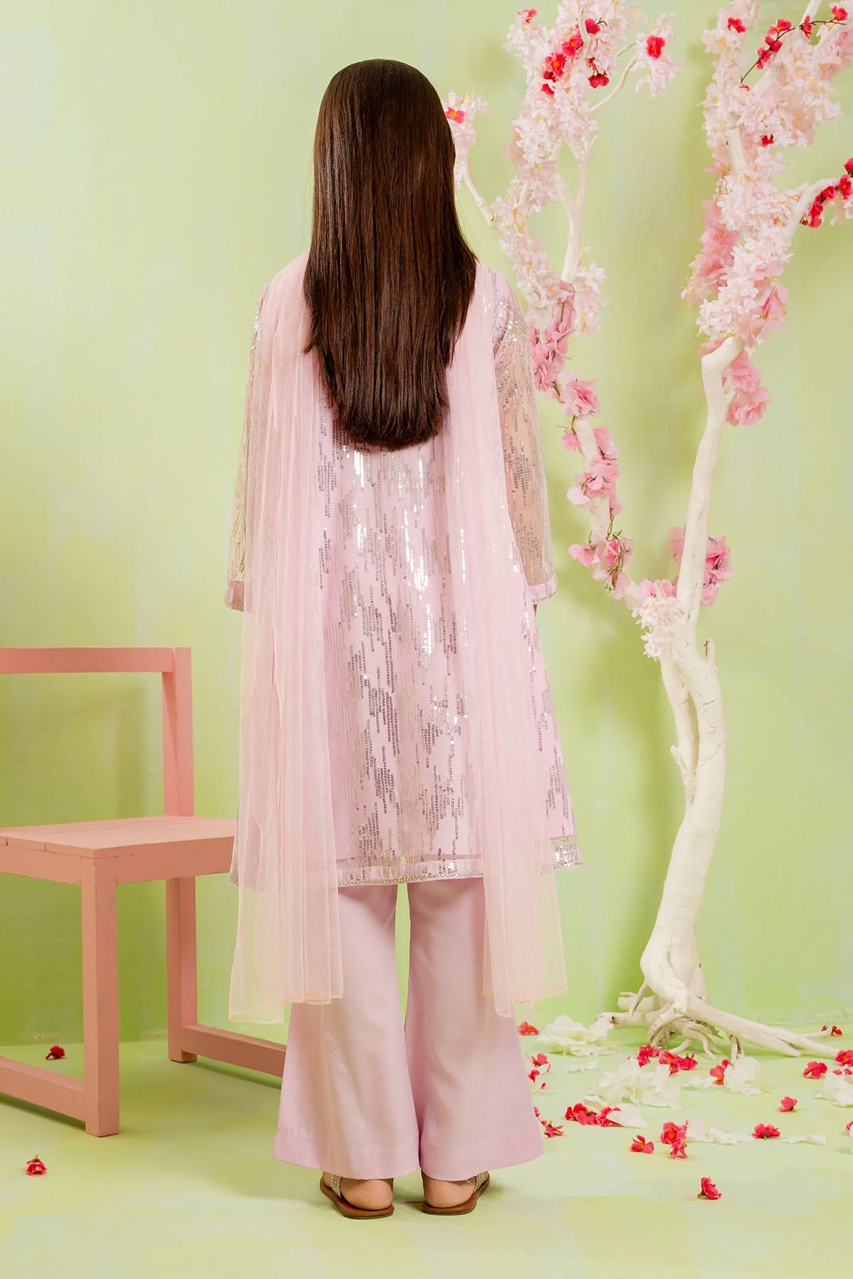 Ochre Clothing Sequence Embroidered Net 3 Pc Suit - Image 9