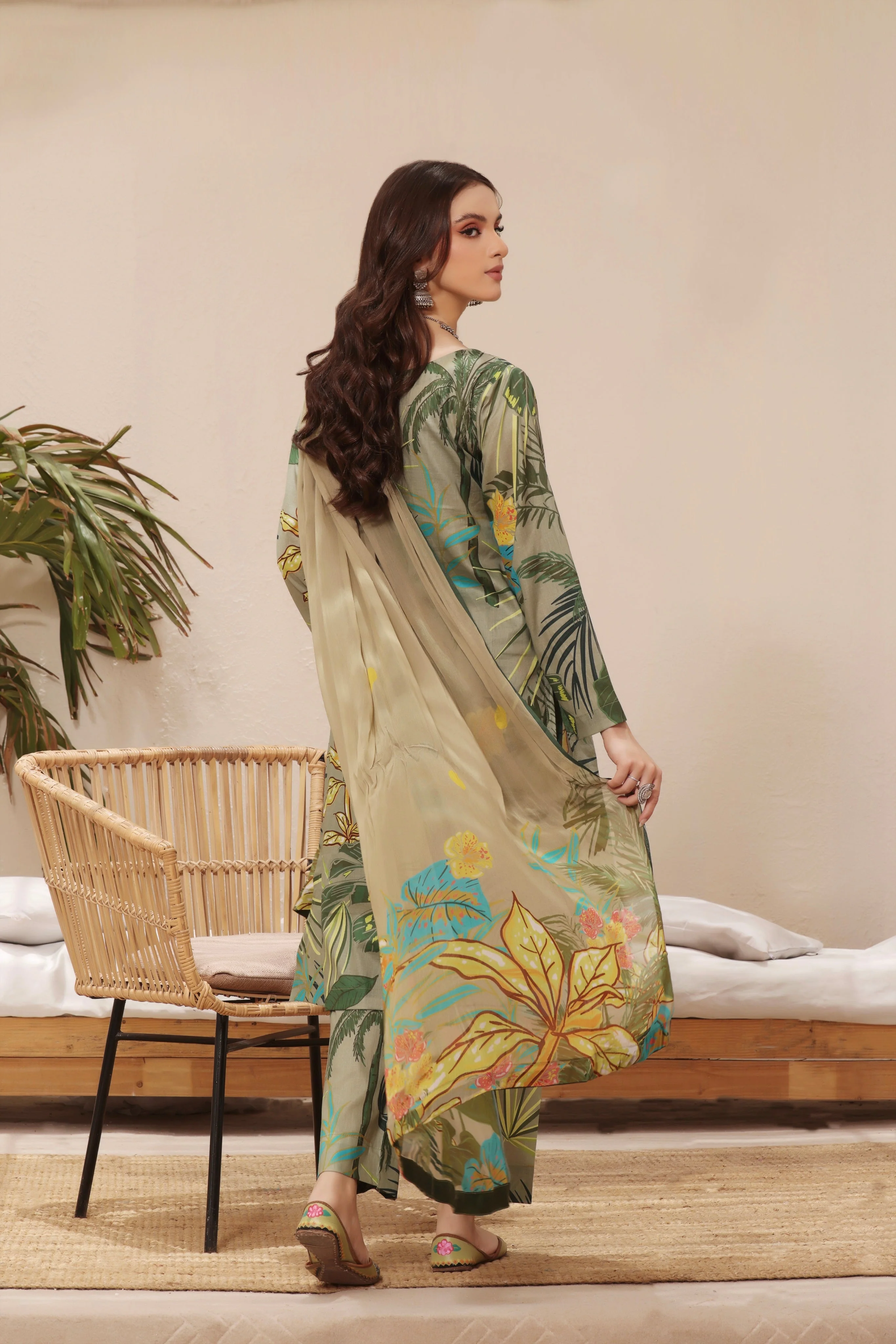 Feathers Unstitched 3 Piece Summer Collection-FOREST SHADES-FT245 - Image 2