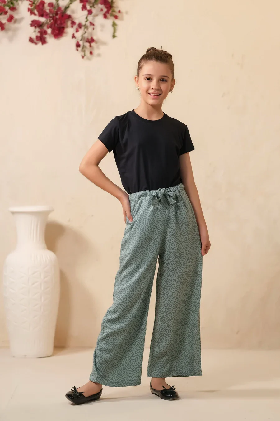Sprinkles Stitched 1 Piece Summer Bottoms Kids Suit-Frenchy Ditsy Floral Print Wide Leg Trouser - Image 2