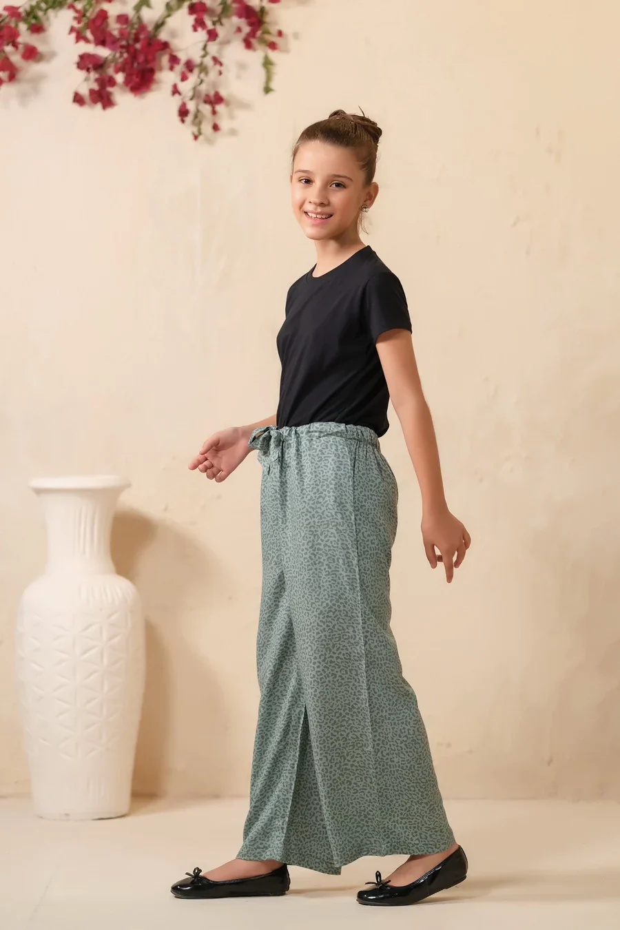Sprinkles Stitched 1 Piece Summer Bottoms Kids Suit-Frenchy Ditsy Floral Print Wide Leg Trouser - Image 3