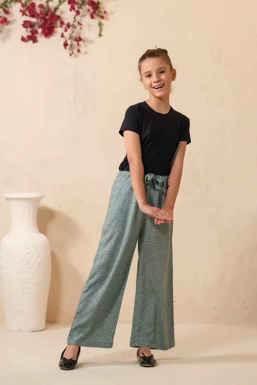 Sprinkles Stitched 1 Piece Summer Bottoms Kids Suit-Frenchy Ditsy Floral Print Wide Leg Trouser - Image 6