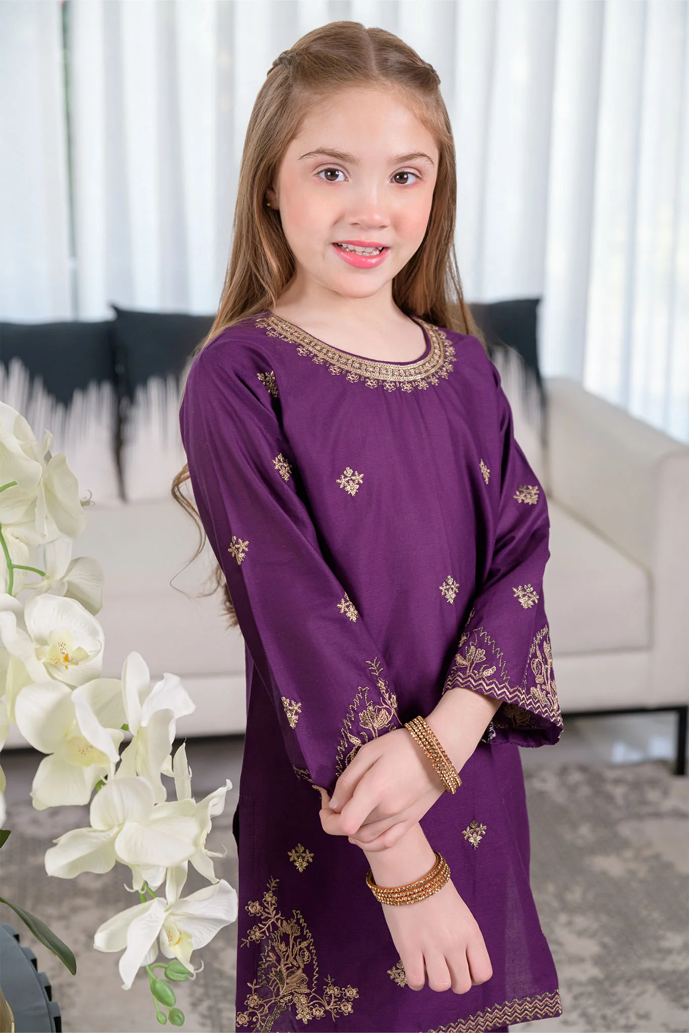 Fresh Bird Stitched 2 Piece Emb Festive Summer Kids Suit-Clay - Image 2
