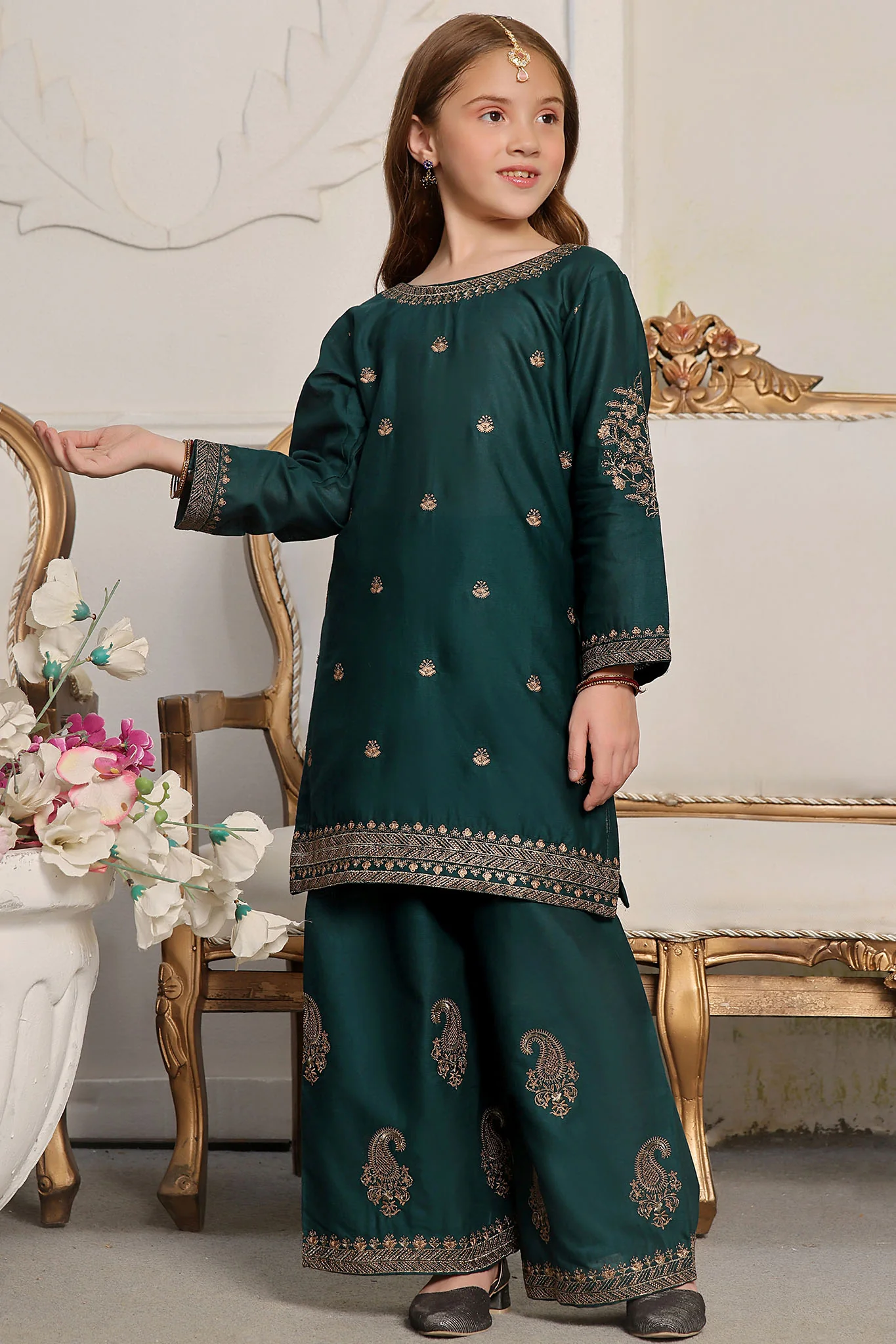 Fresh Bird Stitched 2 Piece Emb Festive Summer Kids Suit-Geet - Image 2