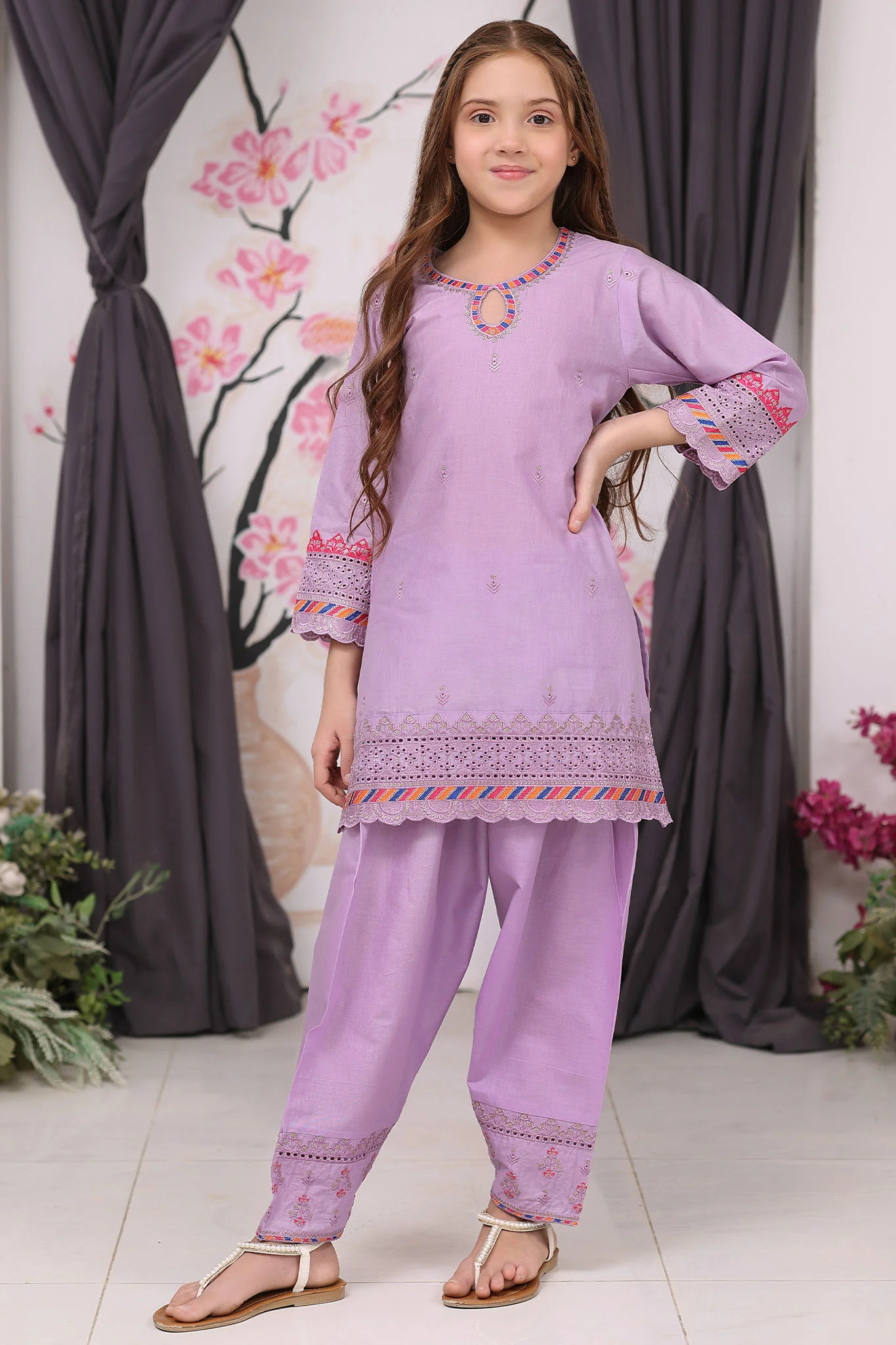 Fresh Bird Stitched 2 Piece Emb Festive Summer Kids Suit-Mushq - Image 4