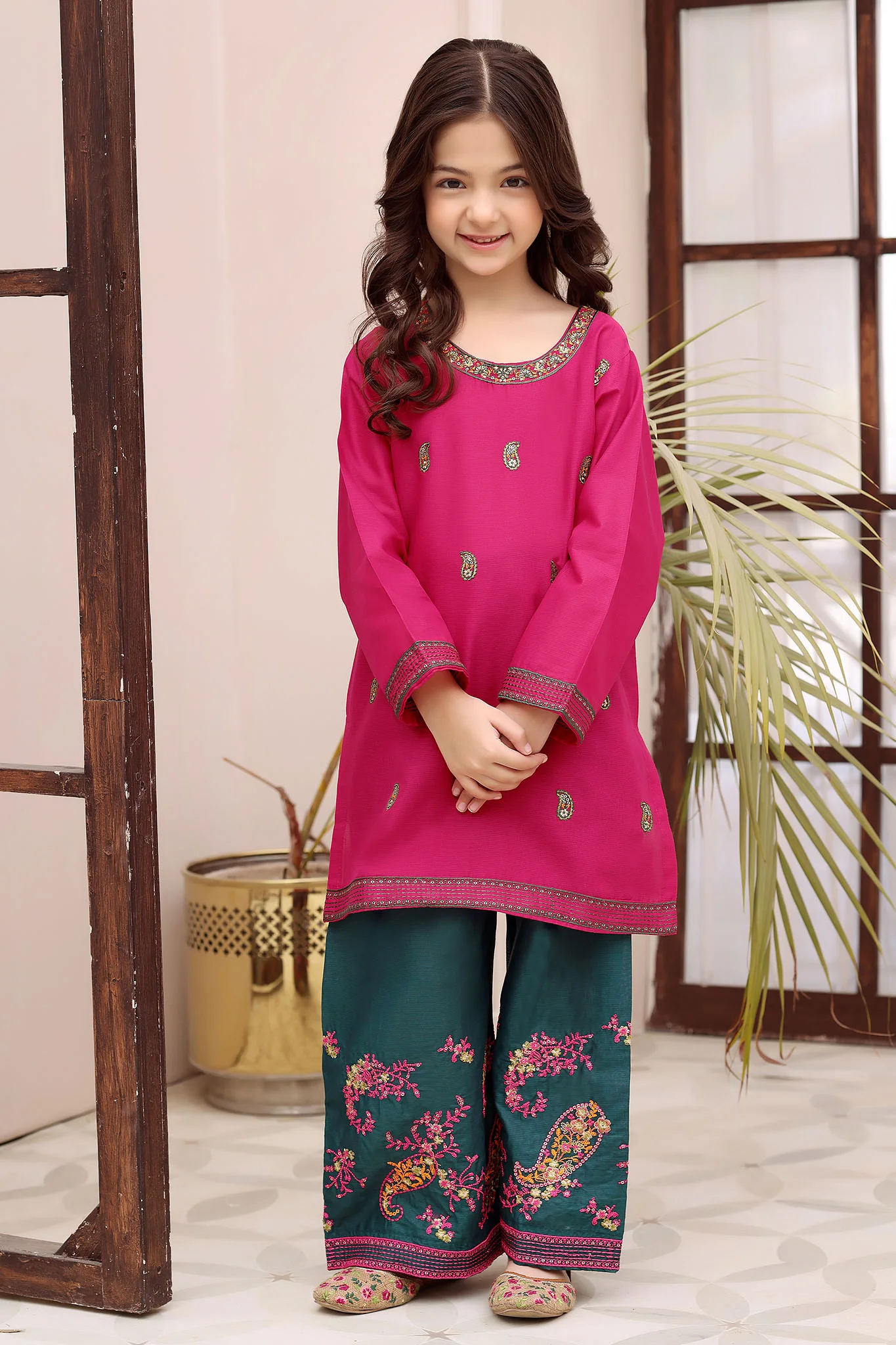 Fresh Bird Stitched 2 Piece Emb Festive Summer Kids Suit-Nisha